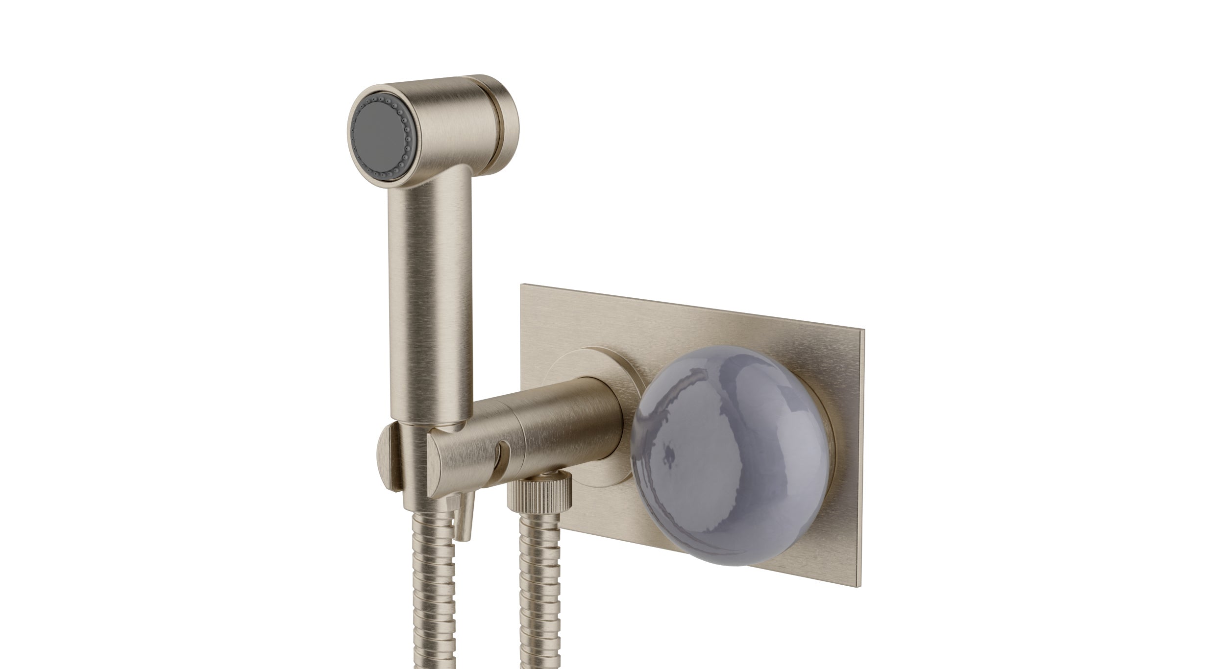 Foundry One Handle Wall Mount Bidet Trim with Pebble Ceramic Knob Handle in Satin Nickel