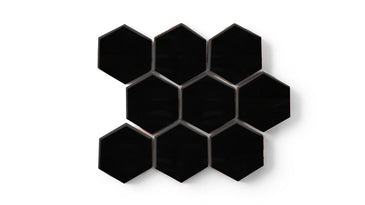 3" Hexagon Sheeted Original Ceramic Mosaic Tile in Raven Gloss