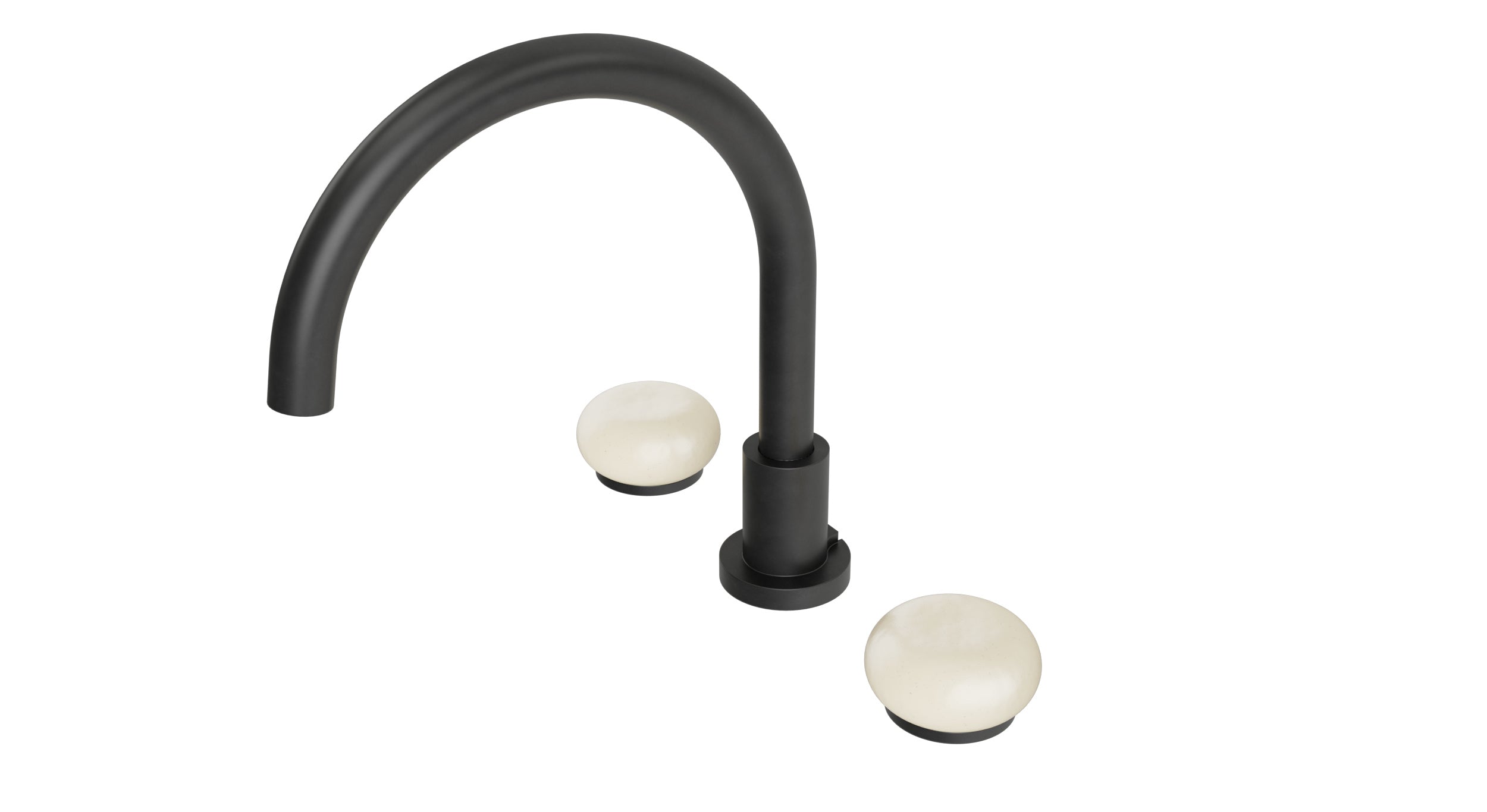 Foundry Two Handle Deck Mount Gooseneck Bath Trim with Pebble Ceramic Knob Handles in Oil Rubbed Bronze