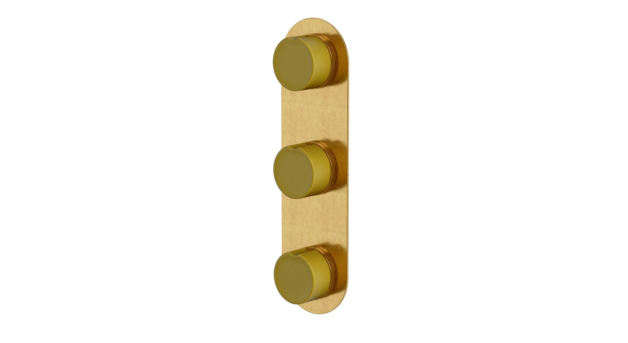 Foundry Three Handle Wall Mount Shower Trim with Groove Ceramic Knob Handles in French Brass
