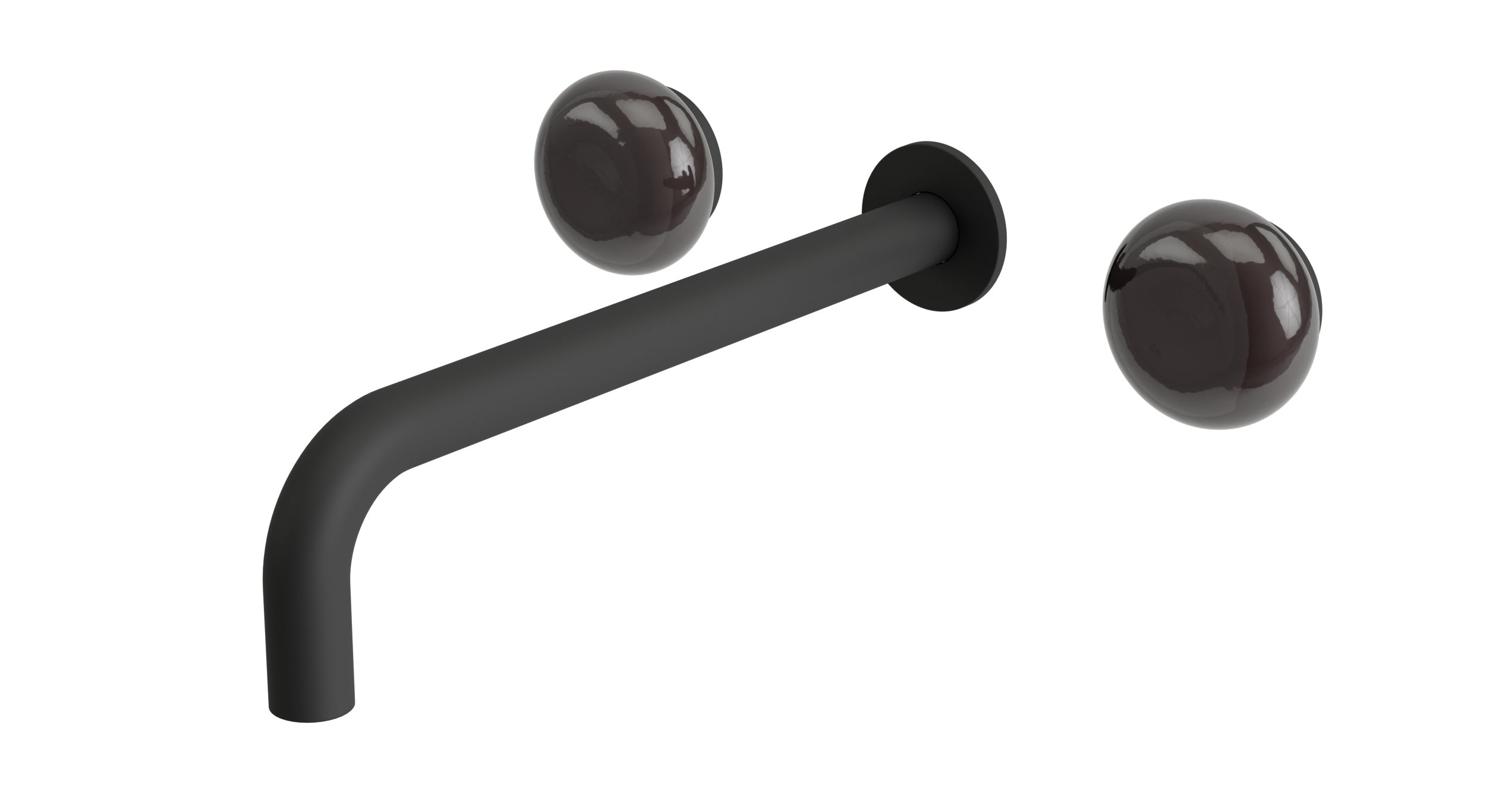 Foundry Two Handle Wall Mount 10" Lavatory Faucet with Pebble Ceramic Knob Handles in Matte Black