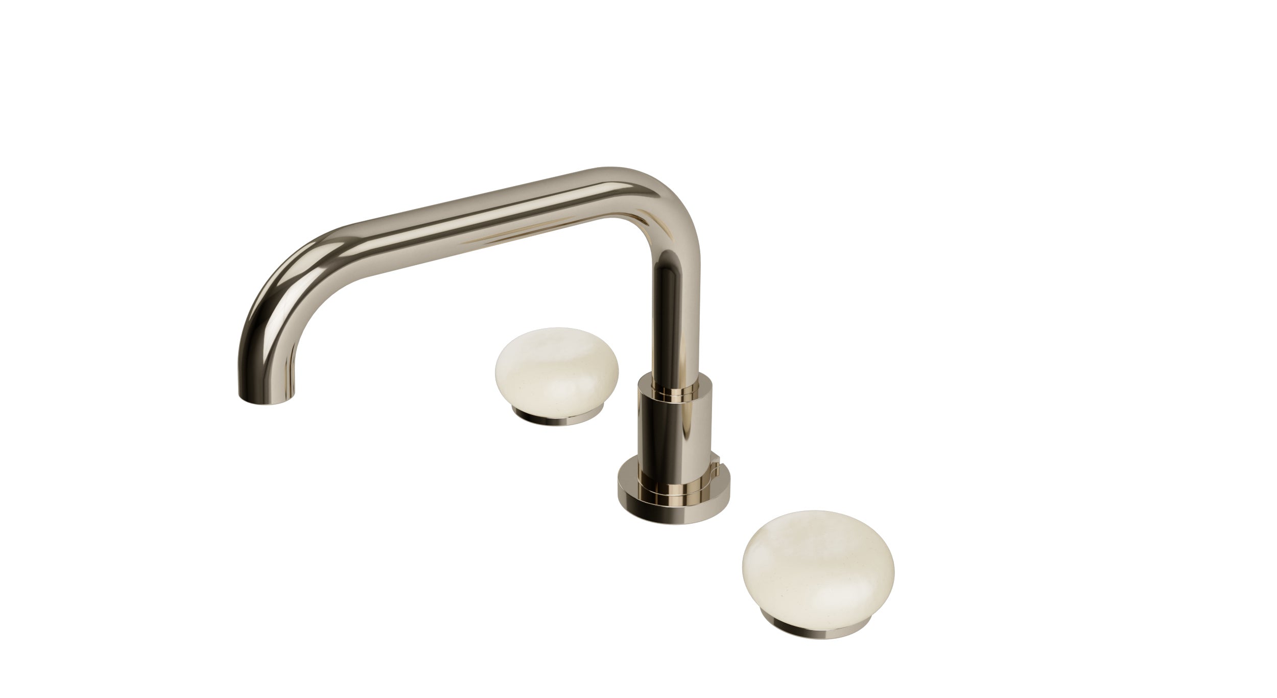 Foundry Two Handle Deck Mount Squaretop Bath Trim with Pebble Ceramic Knob Handles in Polished Nickel