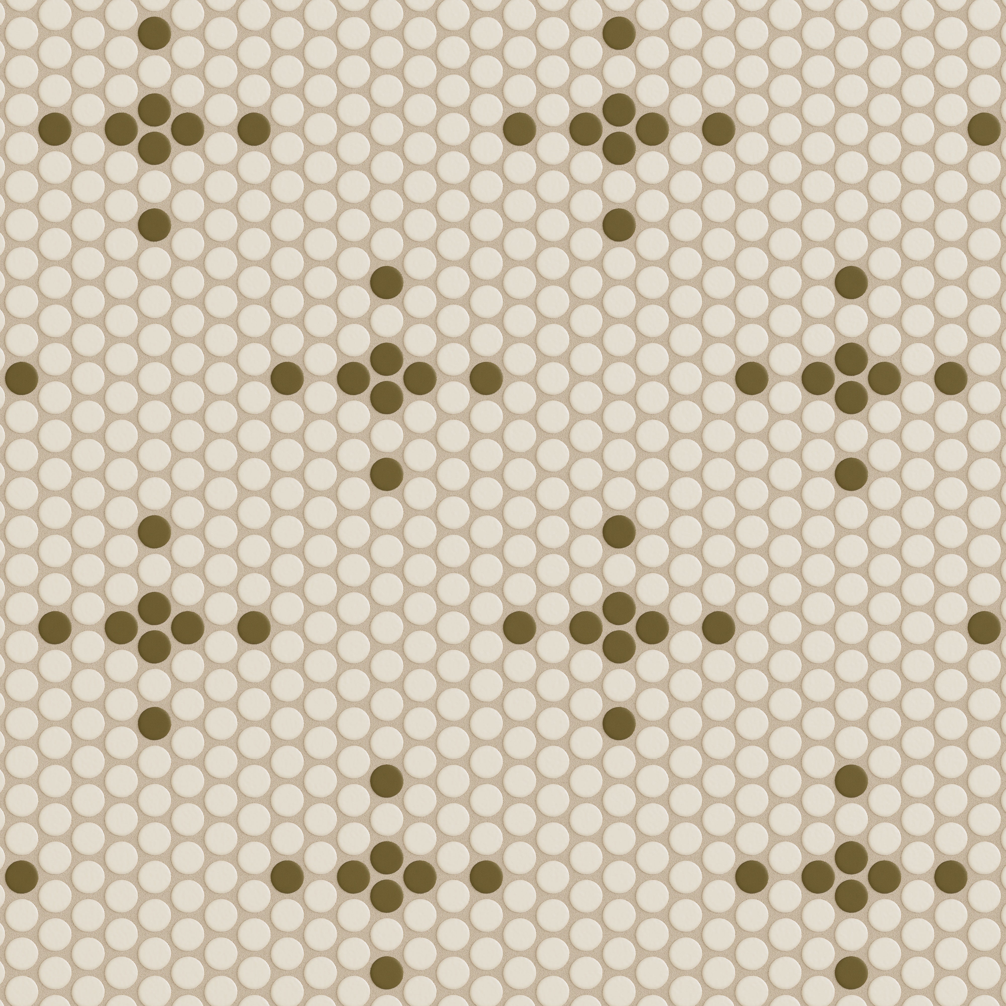 1" Penny Round Sparkle Sheeted Original Ceramic Tile in Sand Dune Matte & Chaparral Matte