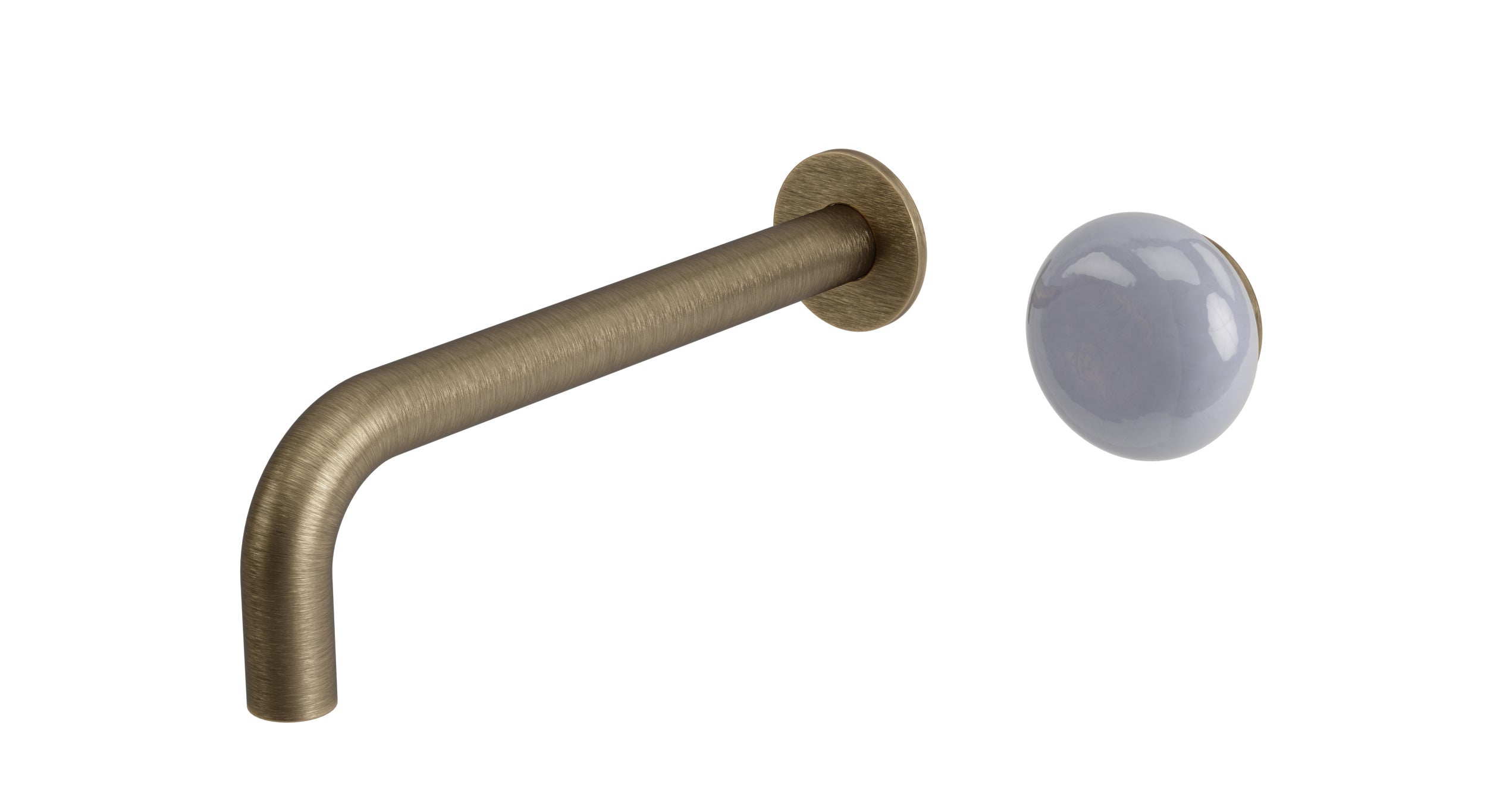 Foundry One Handle Wall Mount 7.5" Lavatory Faucet with Pebble Ceramic Knob Handle in Antique Brass