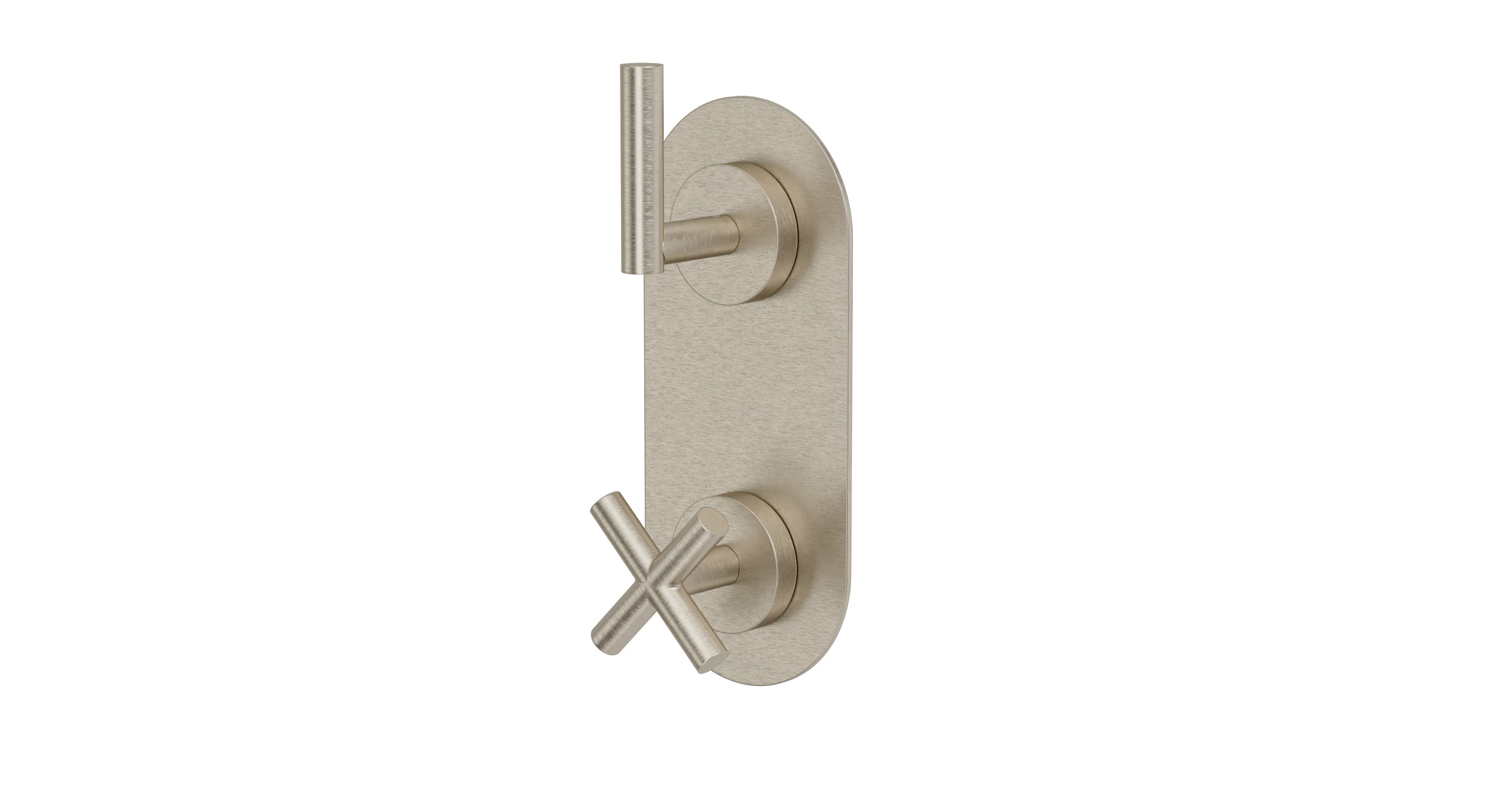 Contour Two Handle Wall Mount Shower Trim with Soft Cross/Soft Lever Handles in Satin Nickel