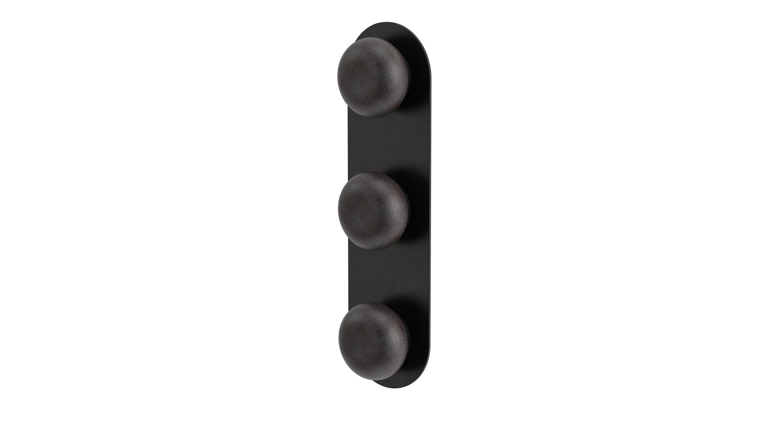 Foundry Three Handle Wall Mount Shower Trim with Pebble Ceramic Knob Handles in Oil Rubbed Bronze