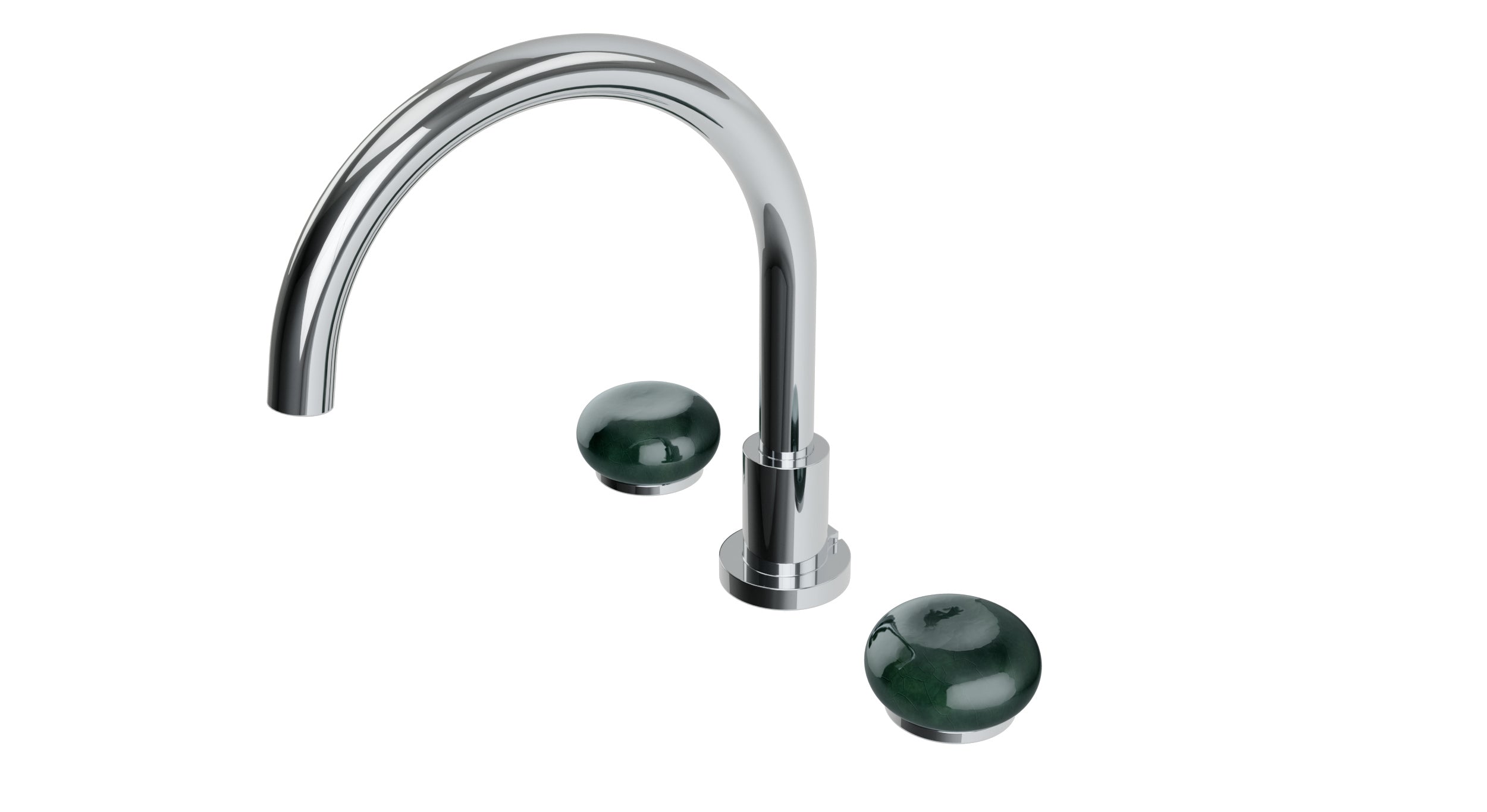 Foundry Two Handle Deck Mount Gooseneck Bath Trim with Pebble Ceramic Knob Handles in Polished Chrome