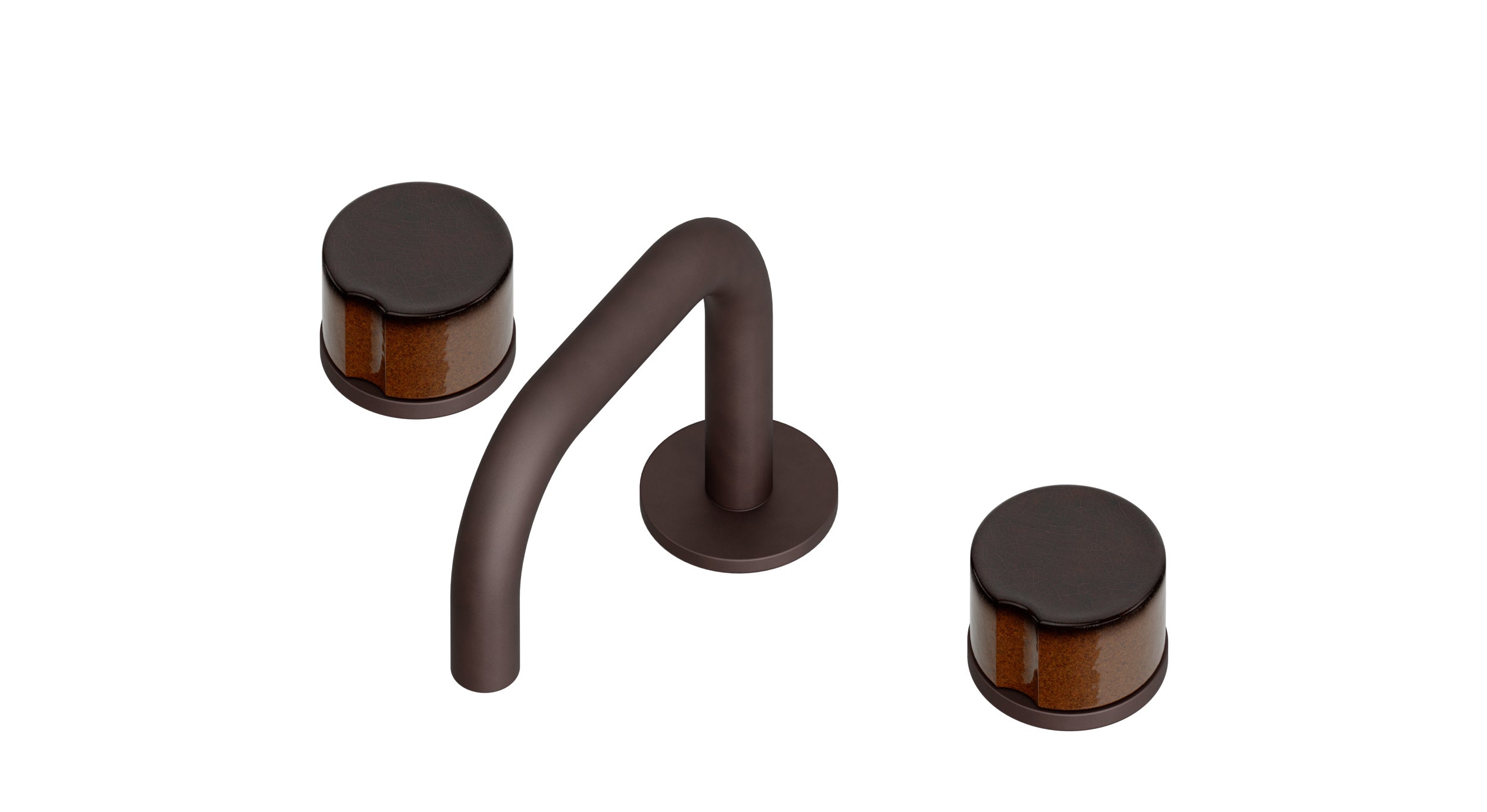 Foundry Two Handle Deck Mount Squaretop Lavatory Faucet with Groove Ceramic Knob Handles in Architectural Copper