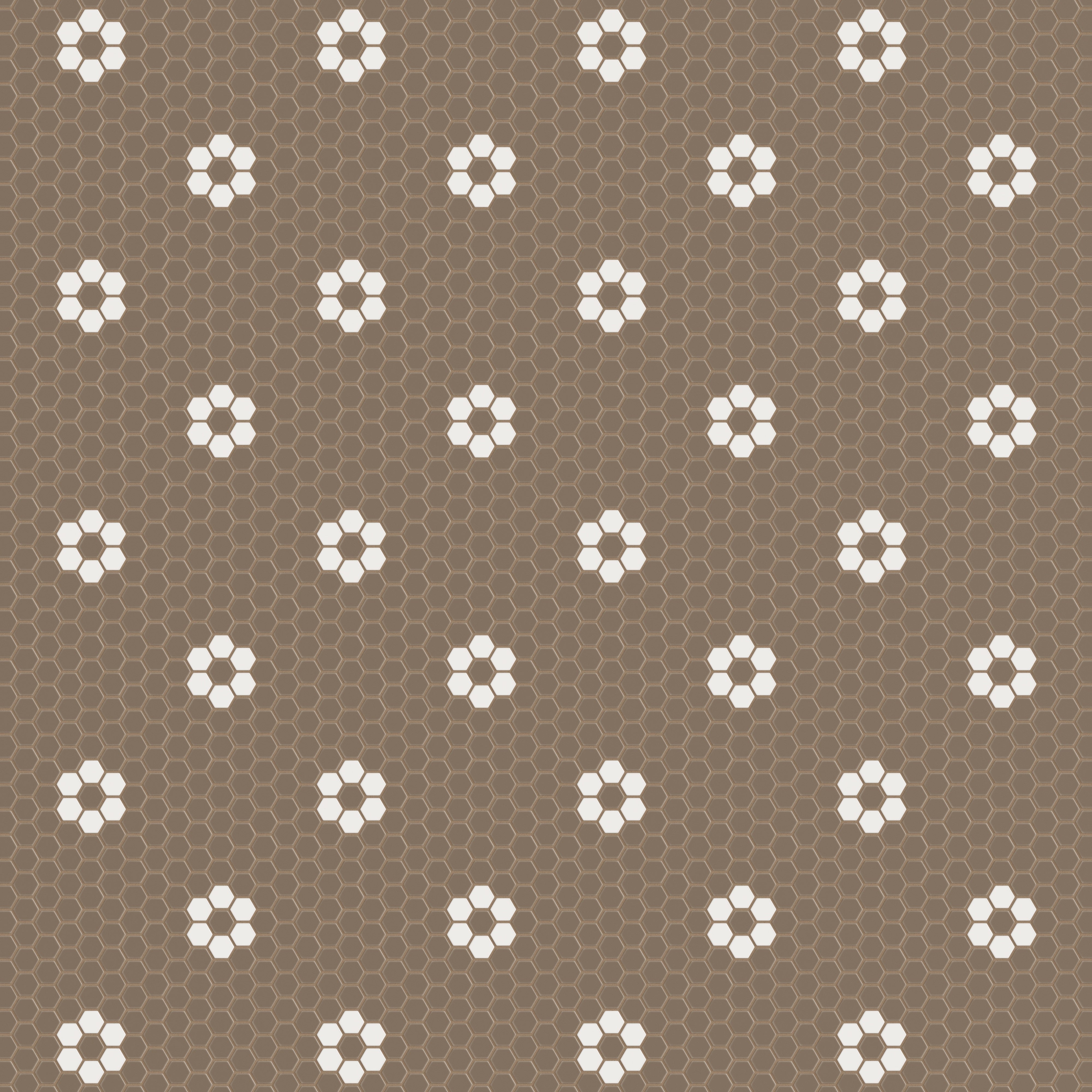 1" Hexagon Double Daisy Sheeted Original Ceramic Tile in Cardamom Matte & Calcite Matte