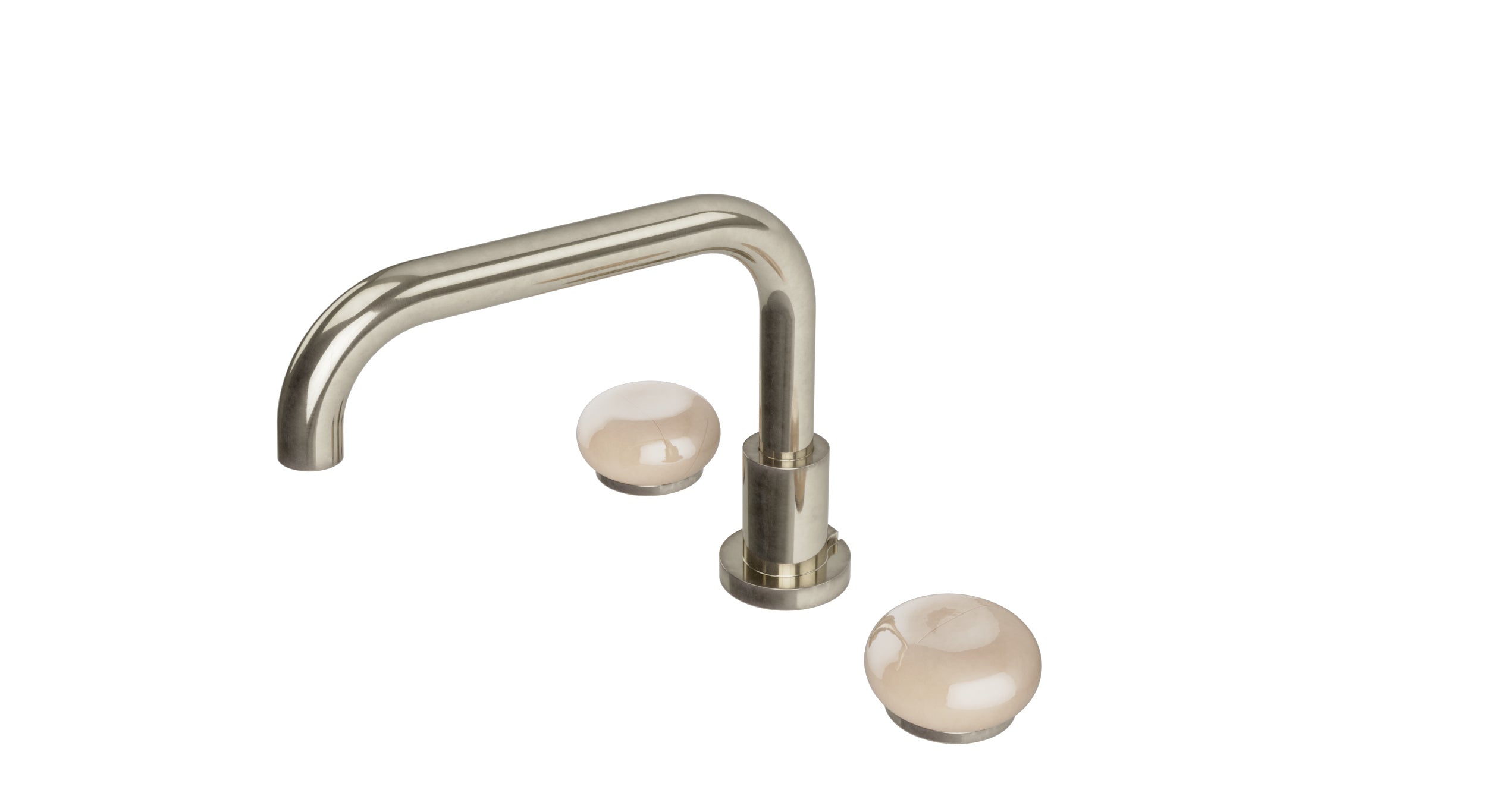 Foundry Two Handle Deck Mount Squaretop Bath Trim with Pebble Ceramic Knob Handles in French Nickel