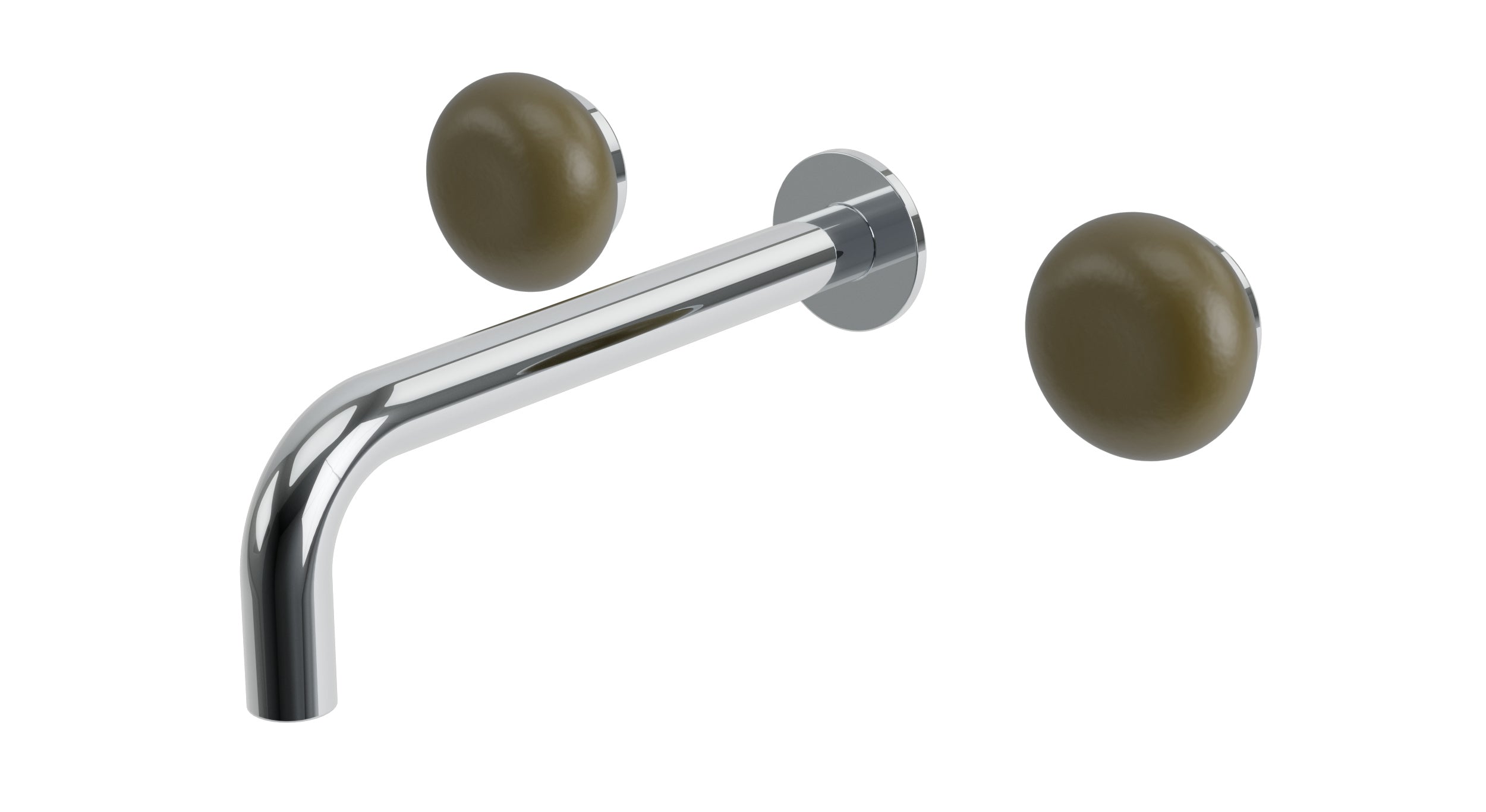 Foundry Two Handle Wall Mount 7.5" Lavatory Faucet with Pebble Ceramic Knob Handles in Polished Chrome