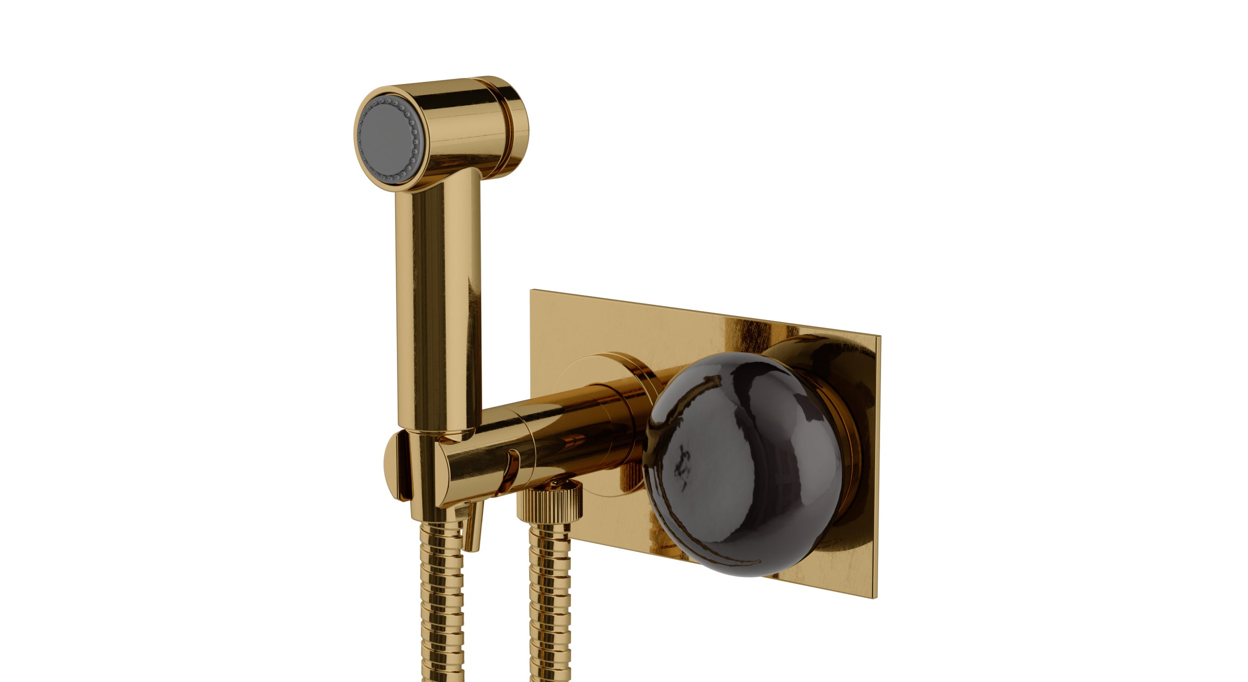 Foundry One Handle Wall Mount Bidet Trim with Pebble Ceramic Knob Handle in Uncoated Polished Brass