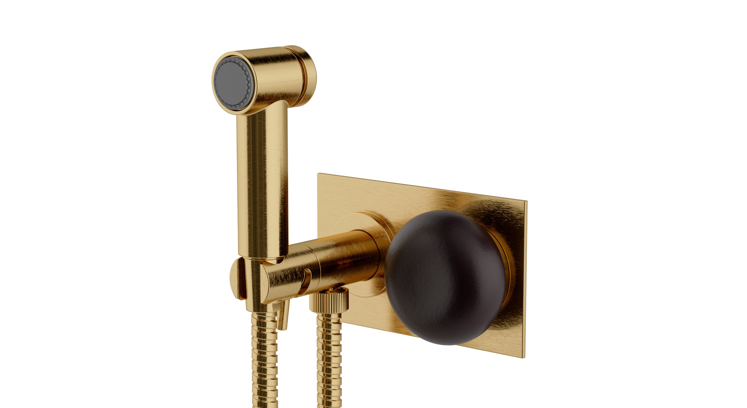 Foundry One Handle Wall Mount Bidet Trim with Pebble Ceramic Knob Handle in Satin Brass