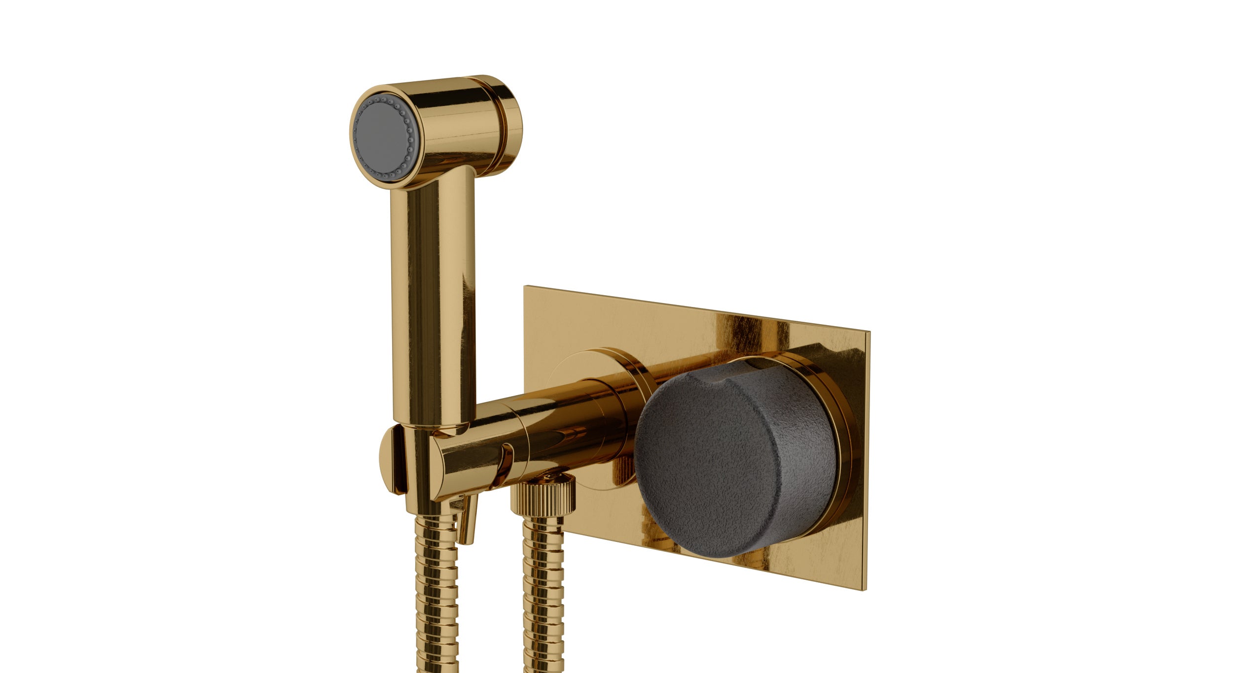 Foundry One Handle Wall Mount Bidet Trim with Groove Ceramic Knob Handle in Uncoated Polished Brass