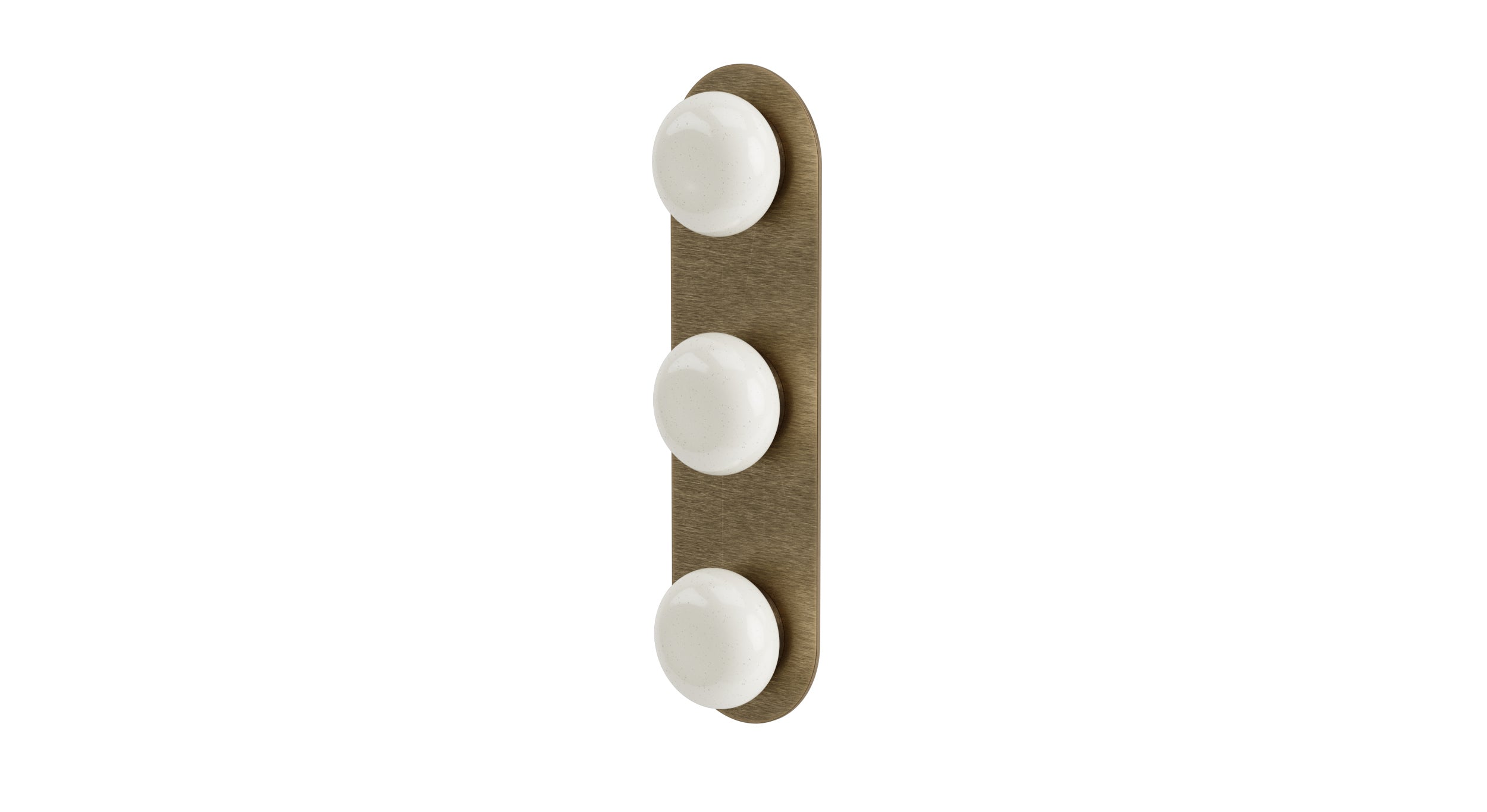 Foundry Three Handle Wall Mount Shower Trim with Pebble Ceramic Knob Handles in Antique Brass