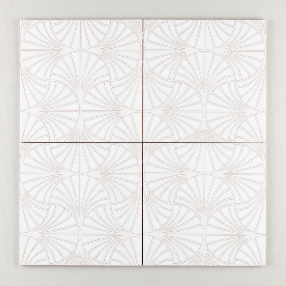 8x8 Handpainted Tile Cypress in White Motif