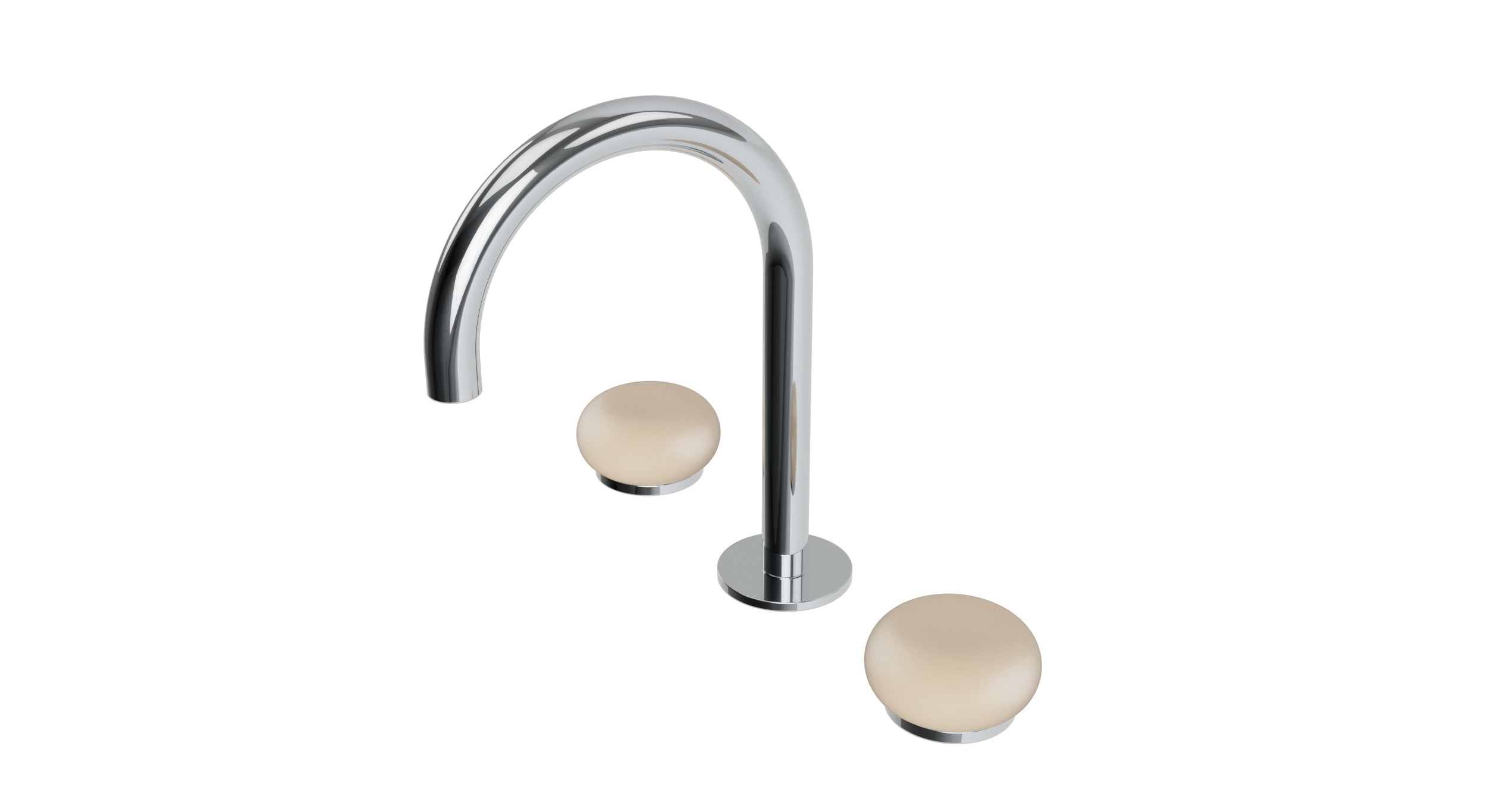 Foundry Two Handle Deck Mount Gooseneck Lavatory Faucet with Pebble Ceramic Knob Handles in Polished Chrome