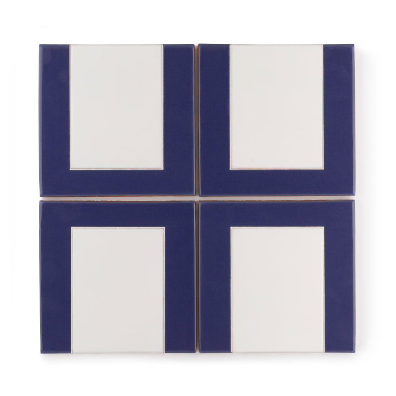 4x4 Handpainted Tile Dot Dash 1 in Lapis