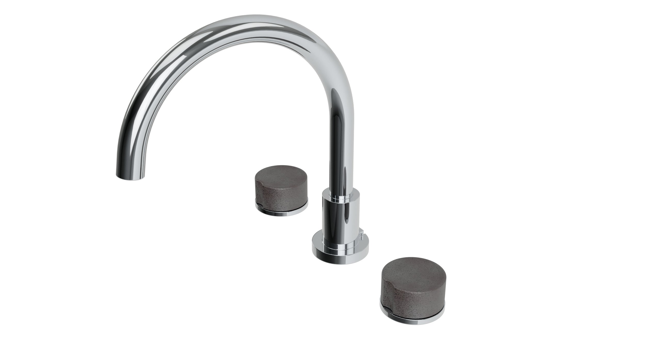 Foundry Two Handle Deck Mount Gooseneck Bath Trim with Groove Ceramic Knob Handles in Polished Chrome