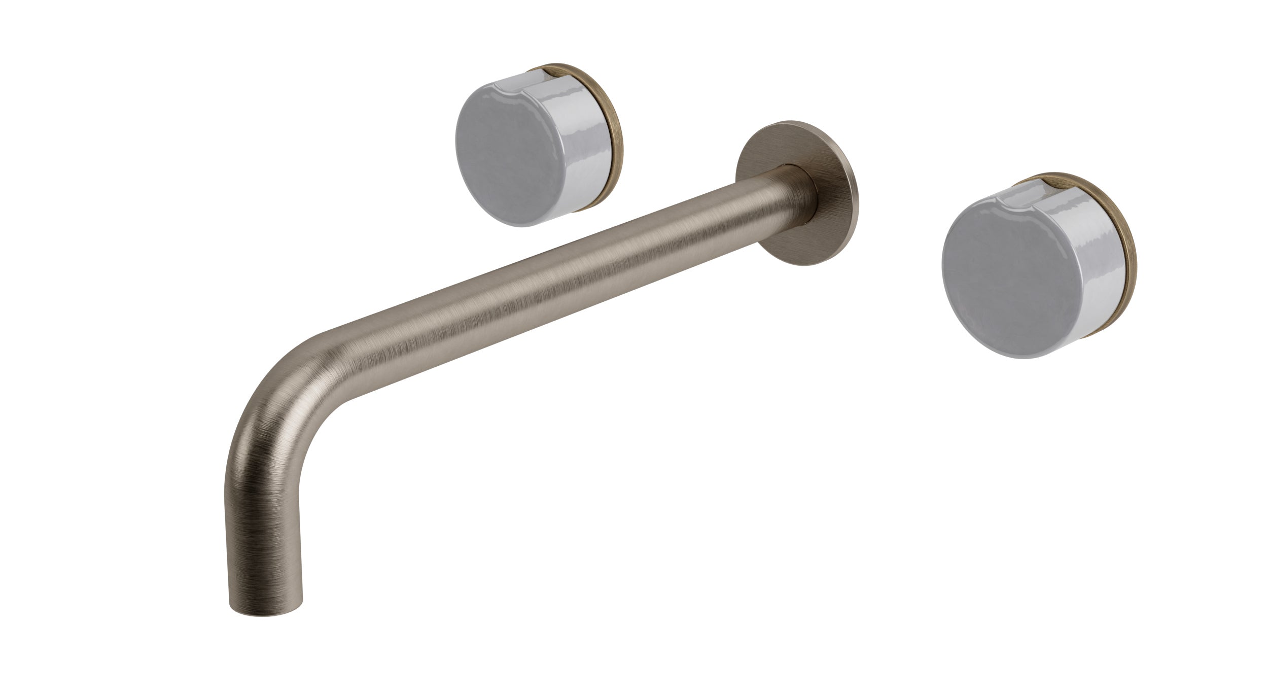 Foundry Two Handle Wall Mount 10" Lavatory Faucet with Groove Ceramic Knob Handles in Antique Nickel