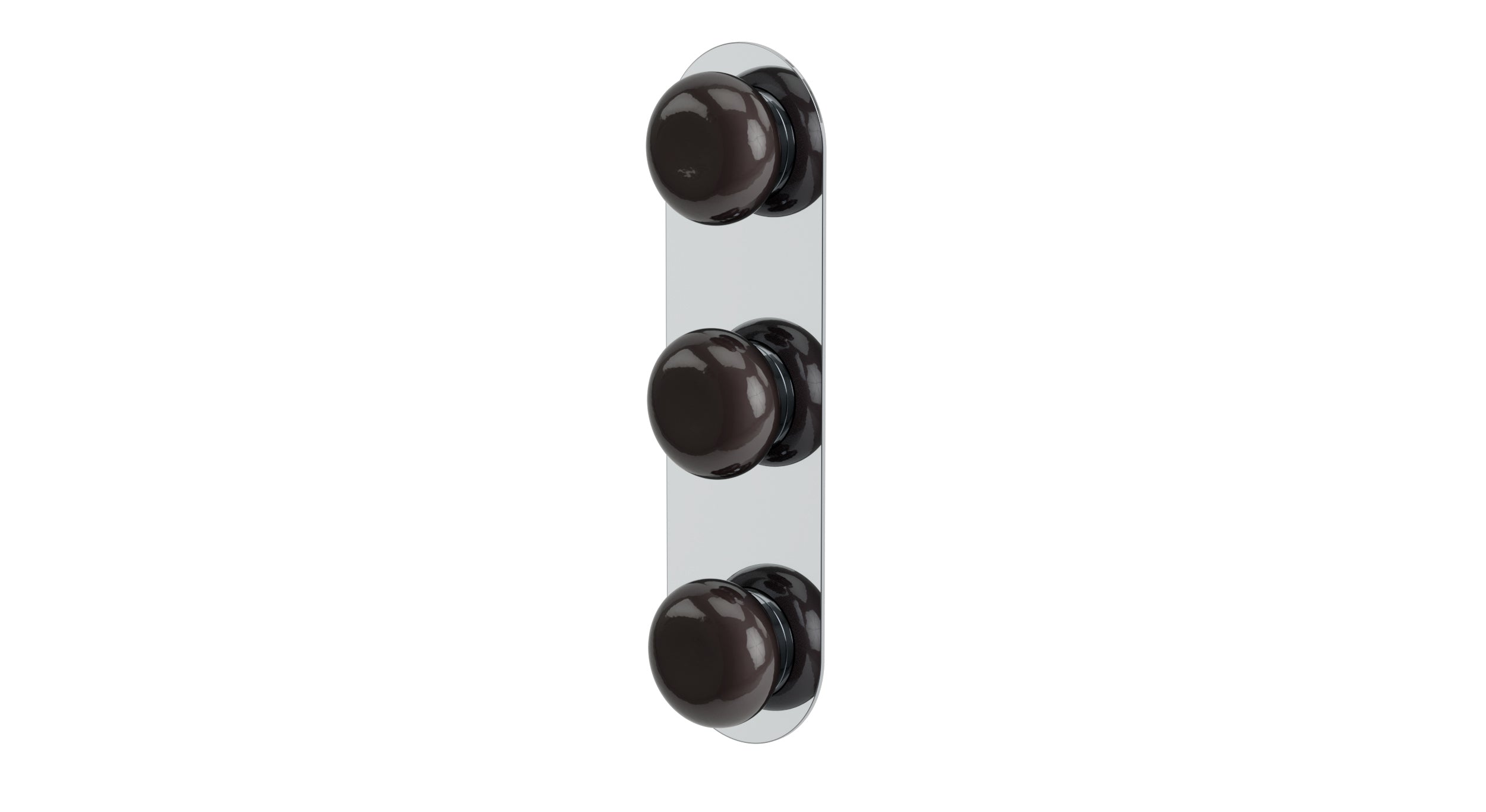Foundry Three Handle Wall Mount Shower Trim with Pebble Ceramic Knob Handles in Polished Chrome