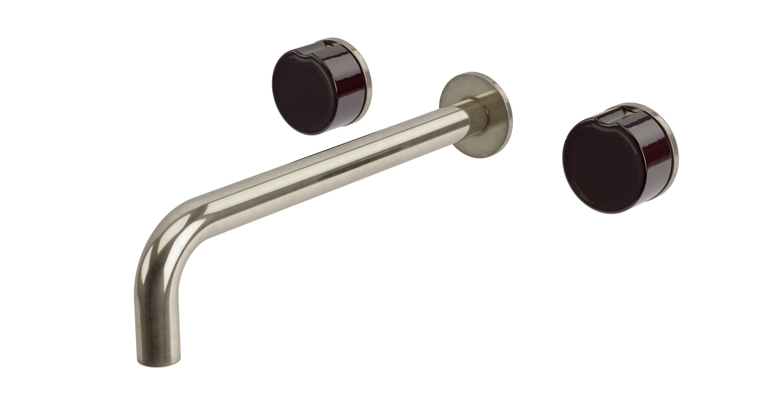 Foundry Two Handle Wall Mount 10" Lavatory Faucet with Groove Ceramic Knob Handles in French Nickel