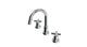 Flatiron Two Handle Deck Mount Short Gooseneck Lavatory Faucet with Linear Cross Handles in Polished Chrome