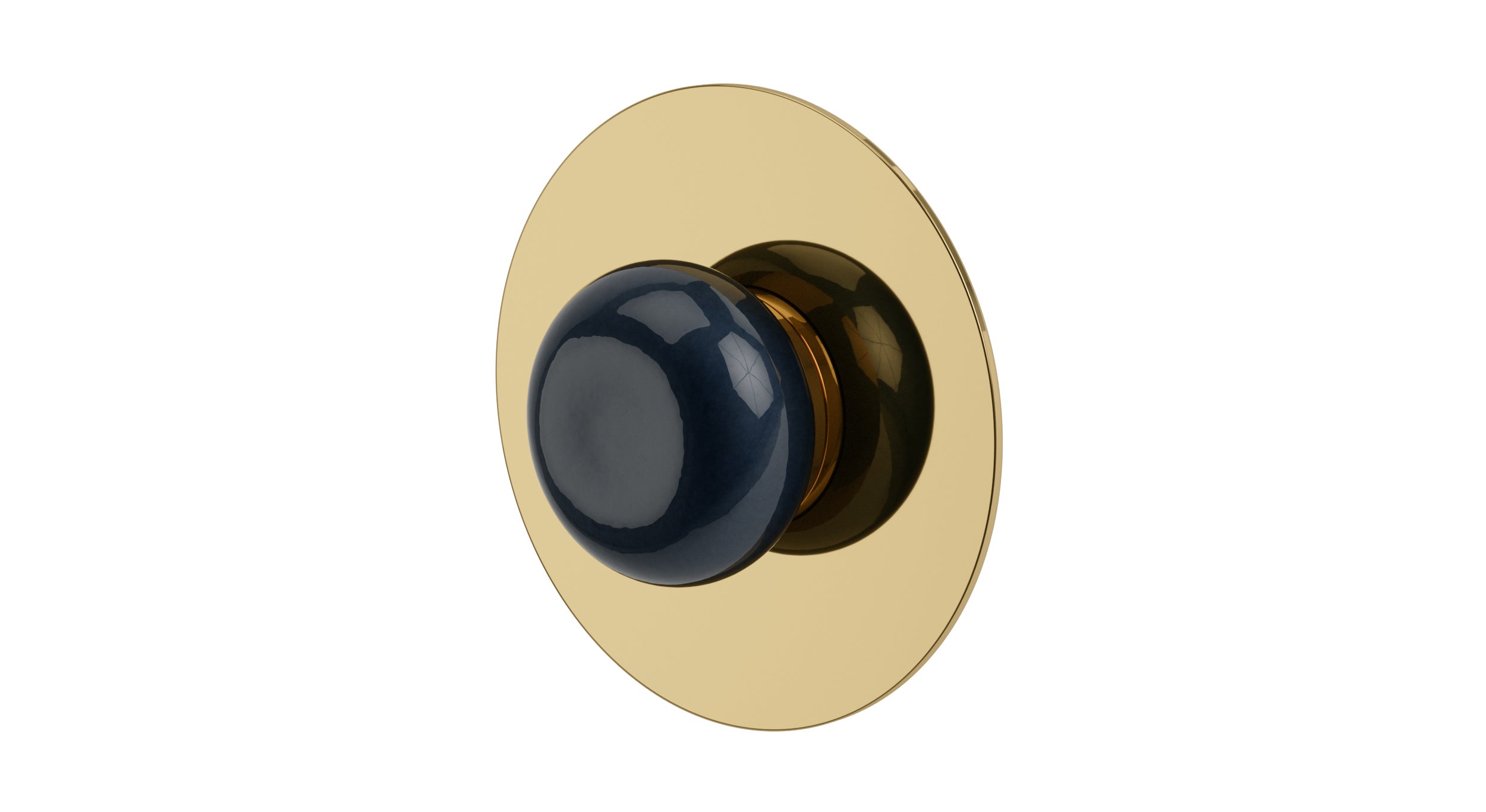 Foundry One Handle Wall Mount Shower Trim with Pebble Ceramic Knob Handle in Polished Brass