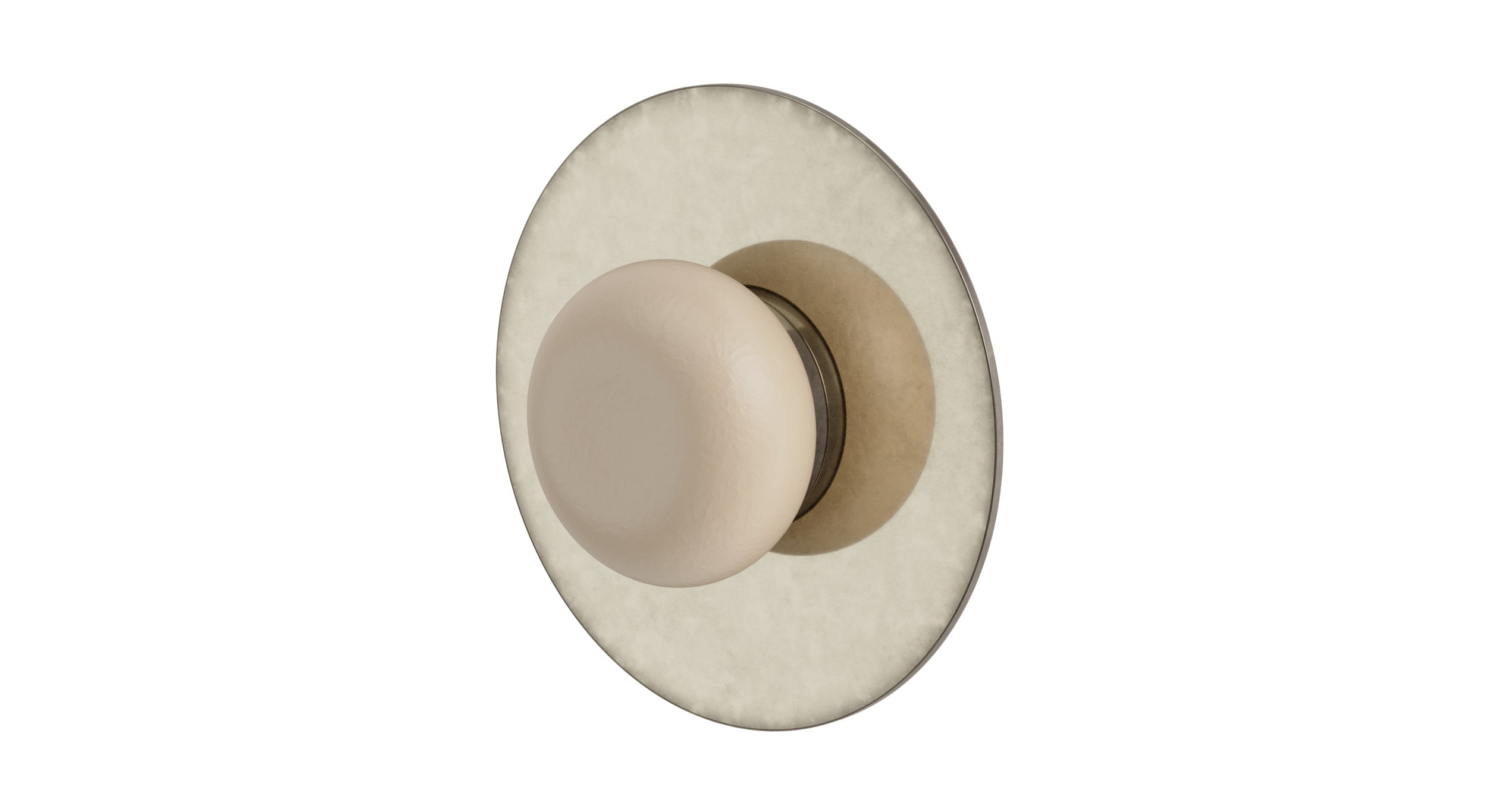 Foundry One Handle Wall Mount Shower Trim with Pebble Ceramic Knob Handle in French Nickel