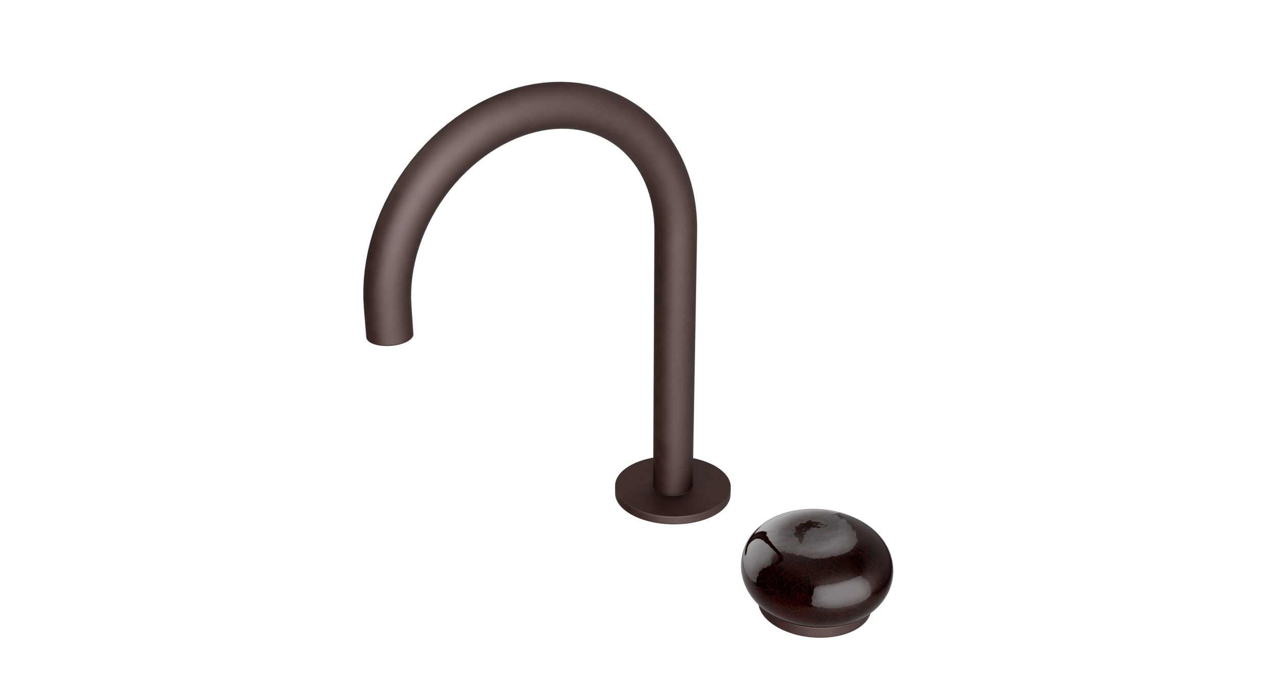 Foundry One Handle Deck Mount Gooseneck Lavatory Faucet with Pebble Ceramic Knob Handle in Architectural Copper