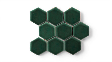 3" Hexagon Sheeted Original Ceramic Mosaic Tile in Evergreen Gloss