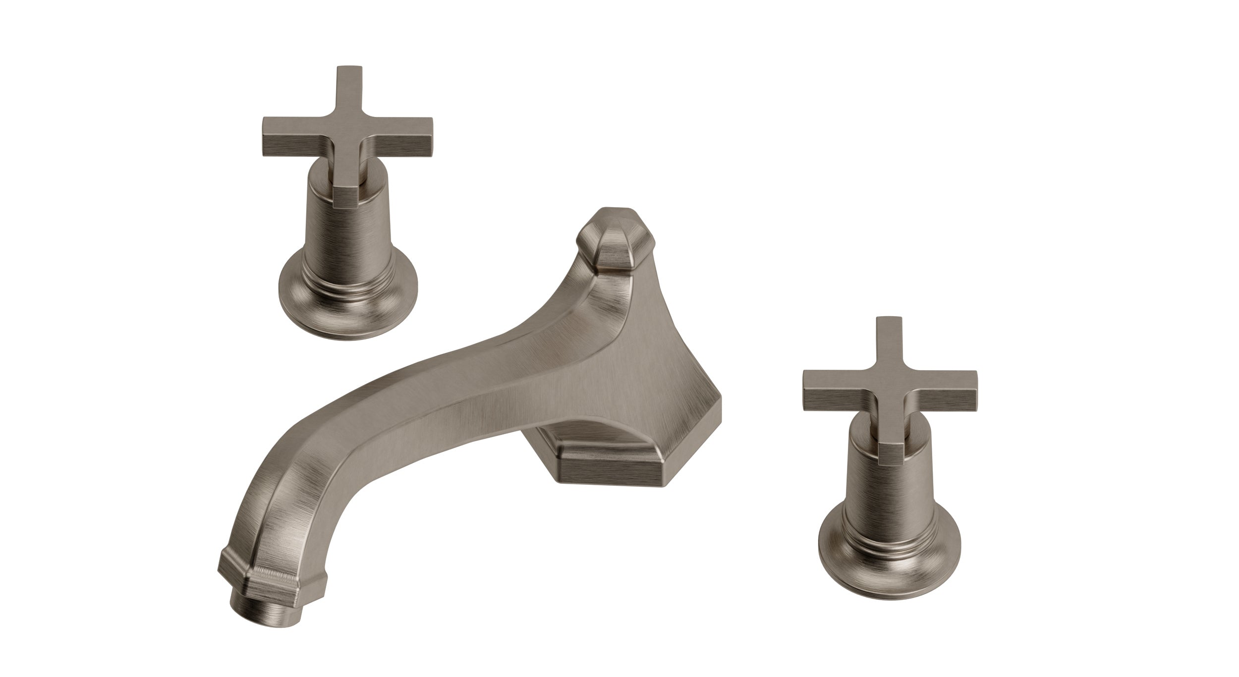 Emerson Two Handle Deck Mount Low Hexagon Bath Trim with Classic Cross Handles in Antique Nickel