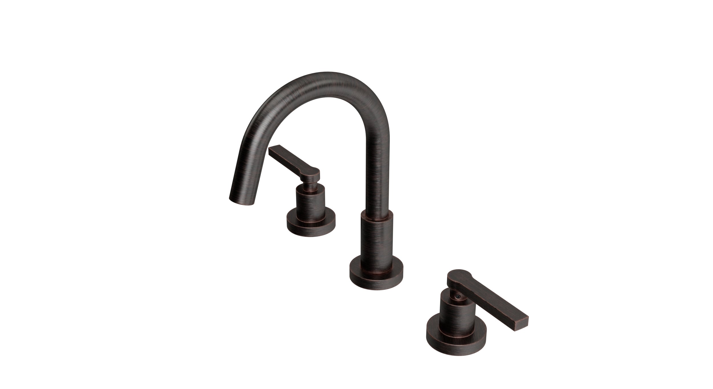 Flatiron Two Handle Deck Mount Short Gooseneck Lavatory Faucet with Linear Lever Handles in Antique Bronze
