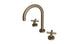 Contour Two Handle Deck Mount Gooseneck Lavatory Faucet with Soft Cross Handles in Antique Brass
