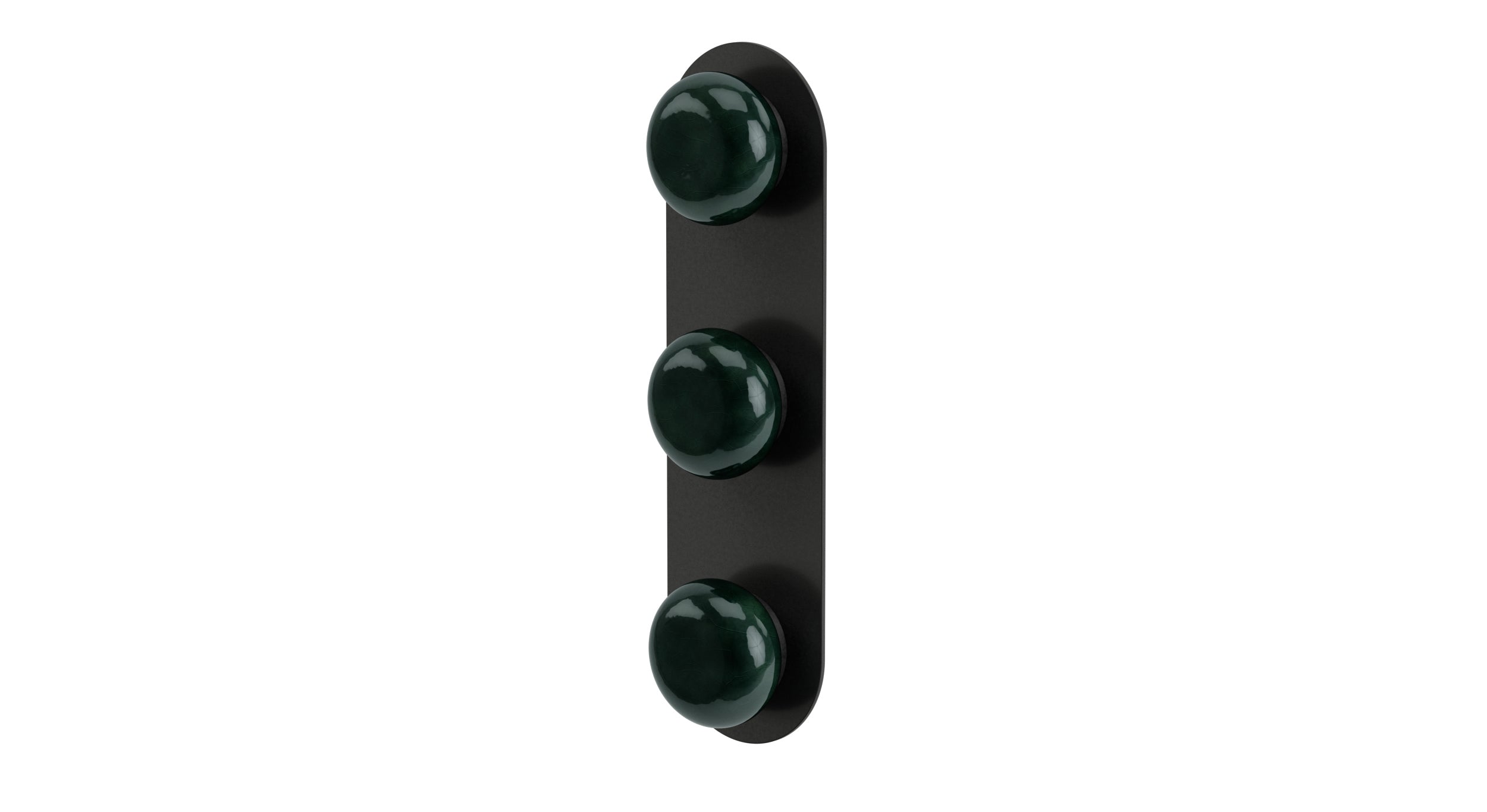 Foundry Three Handle Wall Mount Shower Trim with Pebble Ceramic Knob Handles in Blackened Nickel