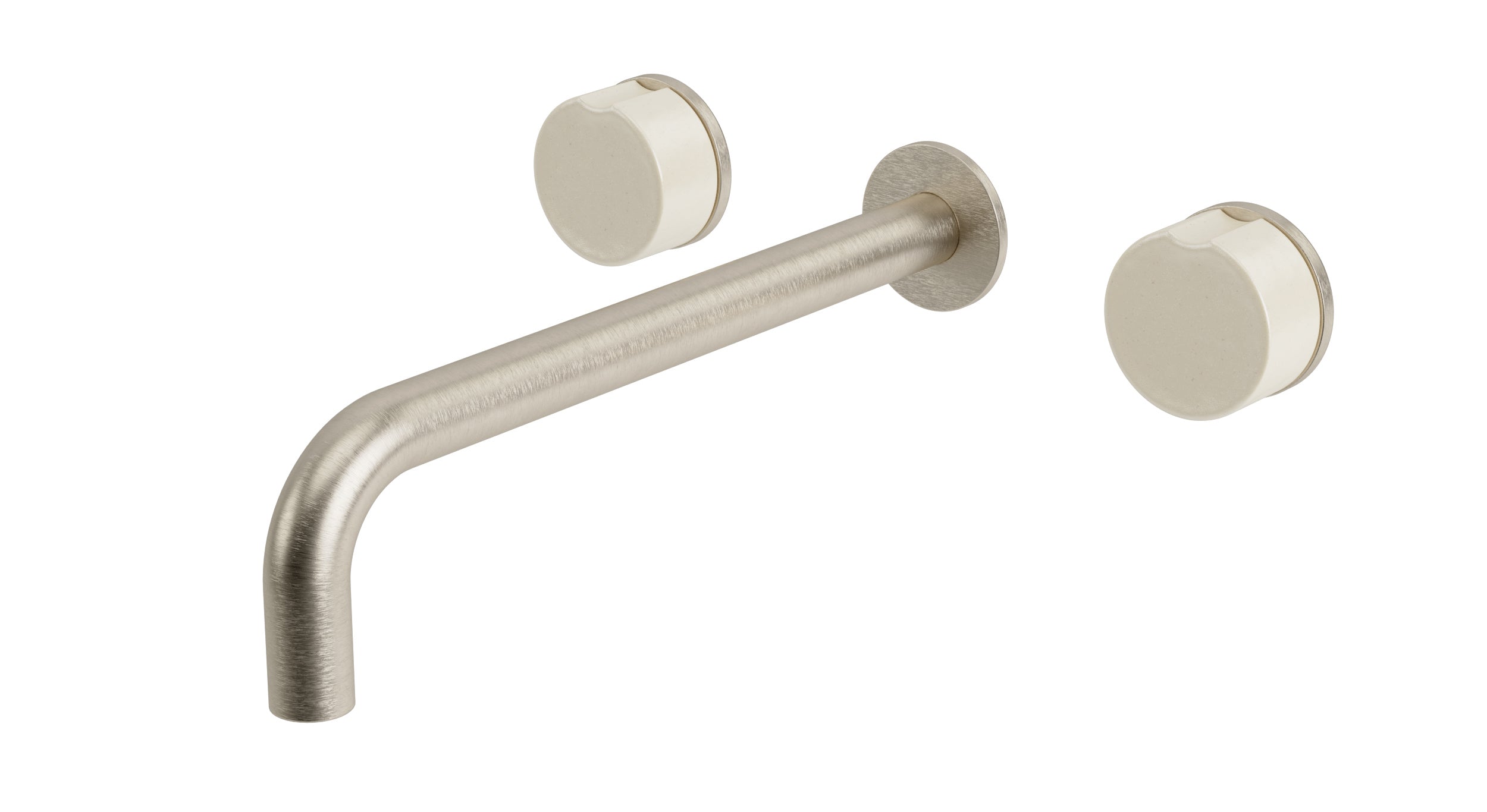 Foundry Two Handle Wall Mount 10" Lavatory Faucet with Groove Ceramic Knob Handles in Satin Nickel