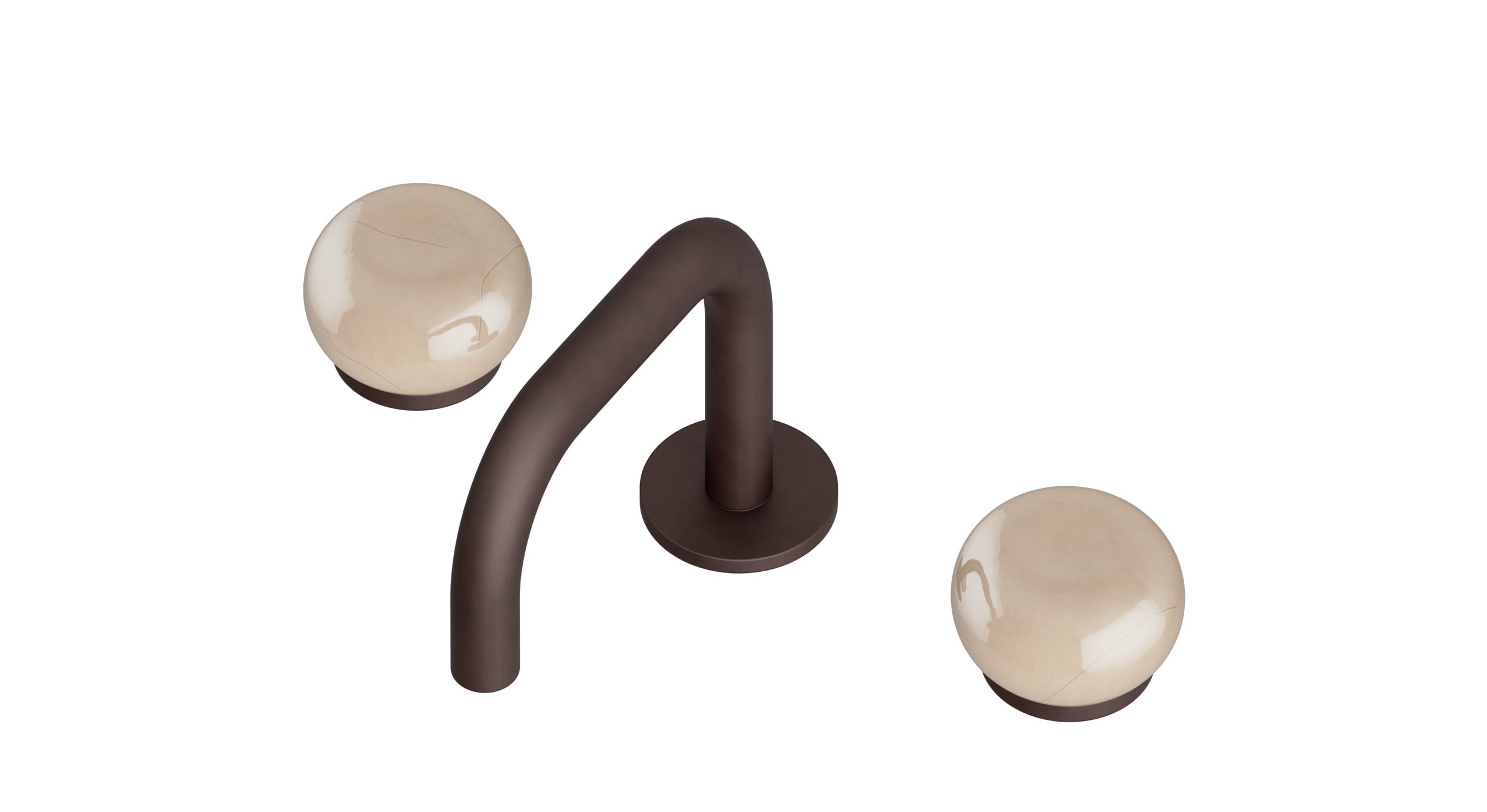Foundry Two Handle Deck Mount Squaretop Lavatory Faucet with Pebble Ceramic Knob Handles in Architectural Copper
