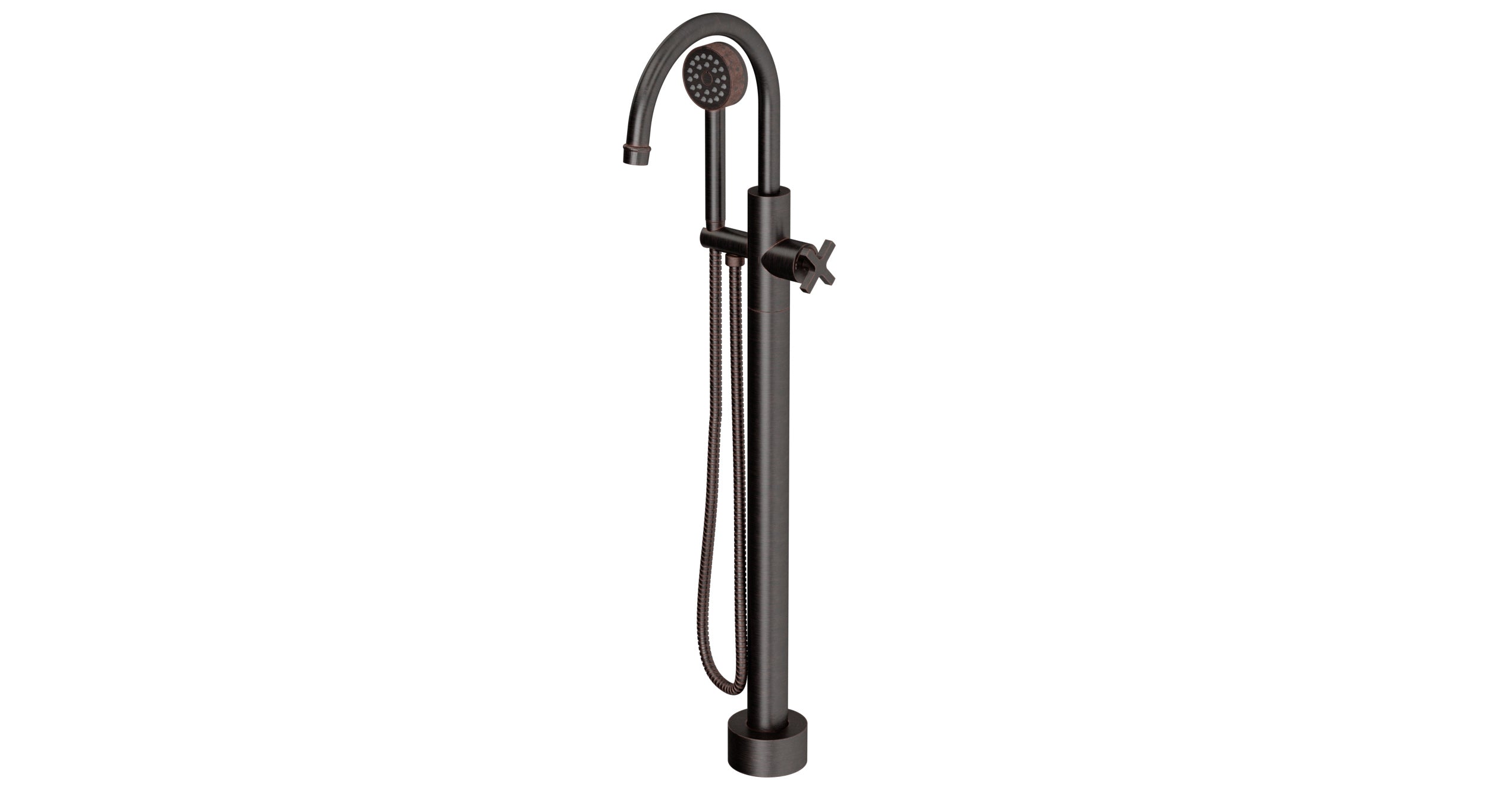 Emerson One Handle Floor Mount Gooseneck Bath Trim with Hand Shower and Classic Cross Handle in Antique Bronze