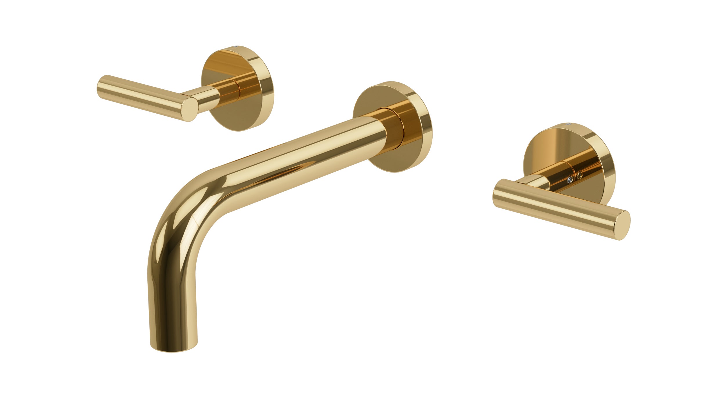 Contour Two Handle Wall Mount 7.5" Lavatory Faucet with Soft Lever Handles in Polished Brass