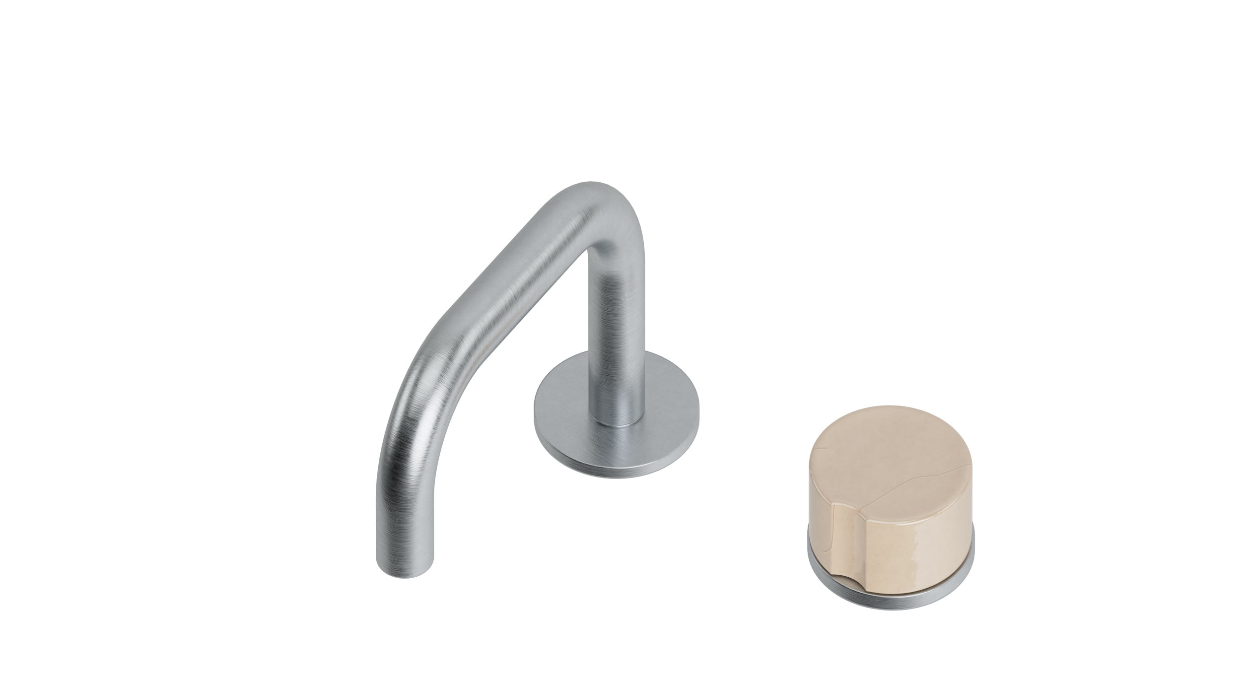 Foundry One Handle Deck Mount Squaretop Lavatory Faucet with Groove Ceramic Knob Handle in Satin Chrome