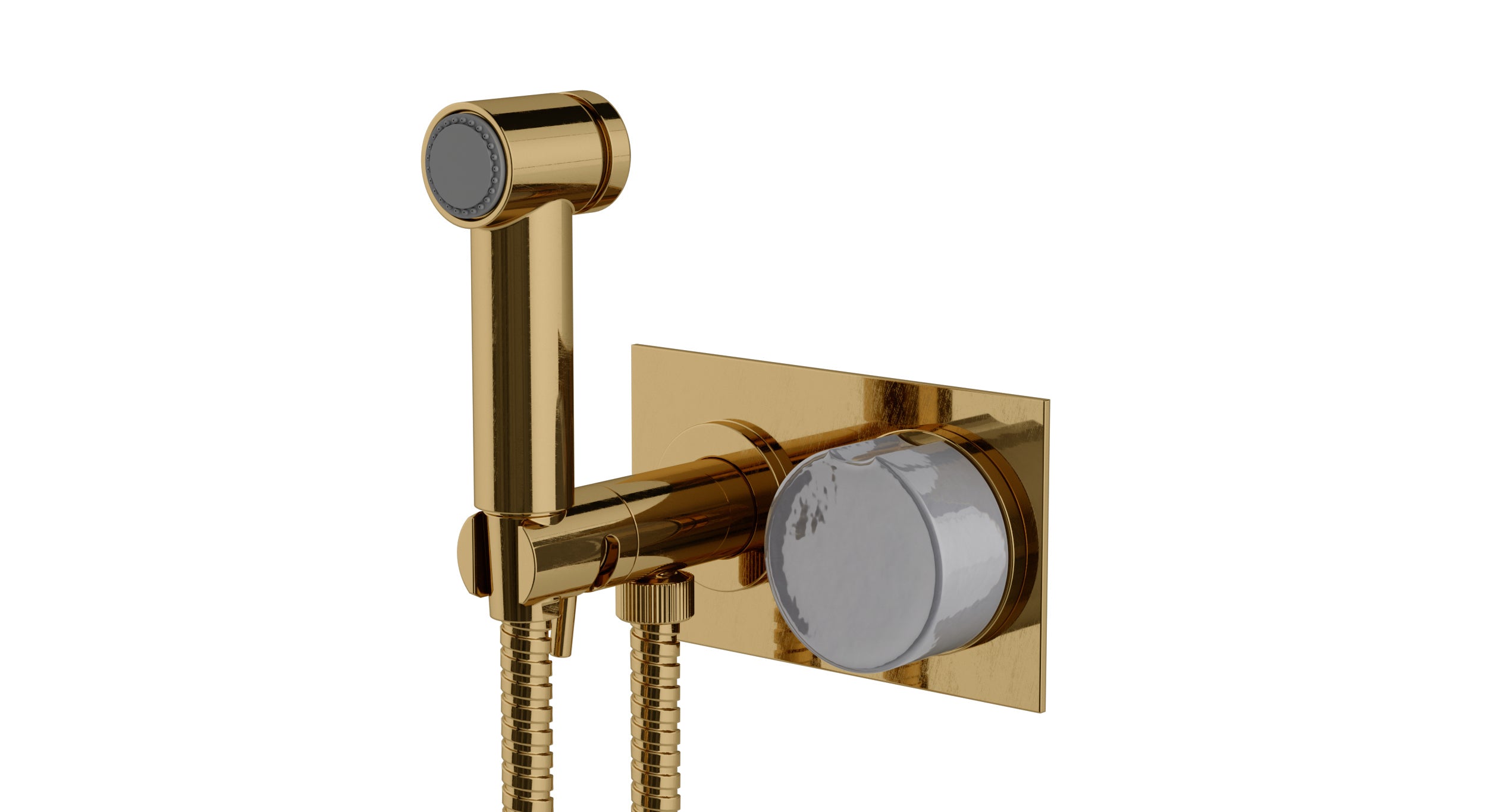 Foundry One Handle Wall Mount Bidet Trim with Groove Ceramic Knob Handle in Uncoated Polished Brass