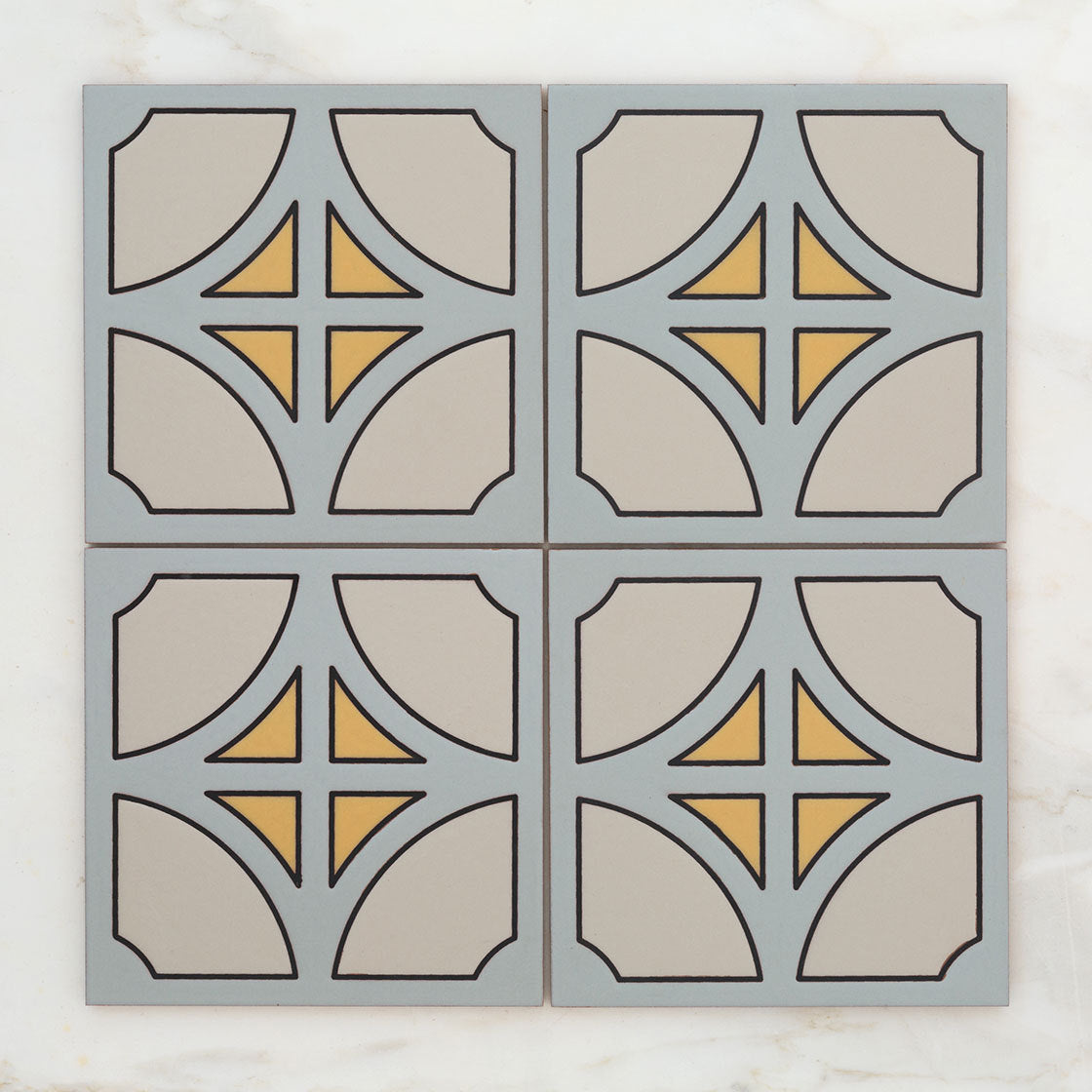8x8 Handpainted Tile Denver in Yellow Motif