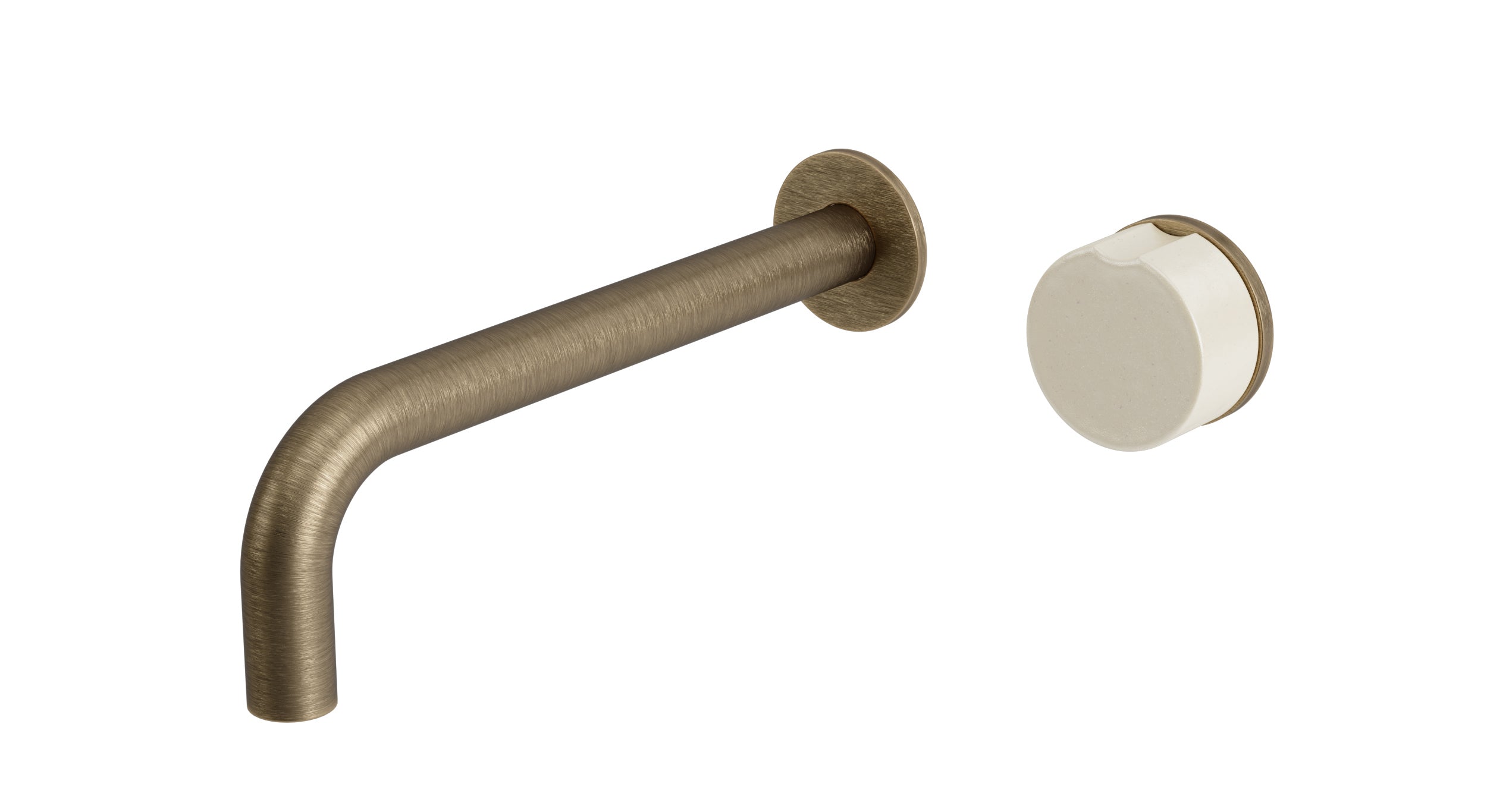 Foundry One Handle Wall Mount 7.5" Lavatory Faucet with Groove Ceramic Knob Handle in Antique Brass