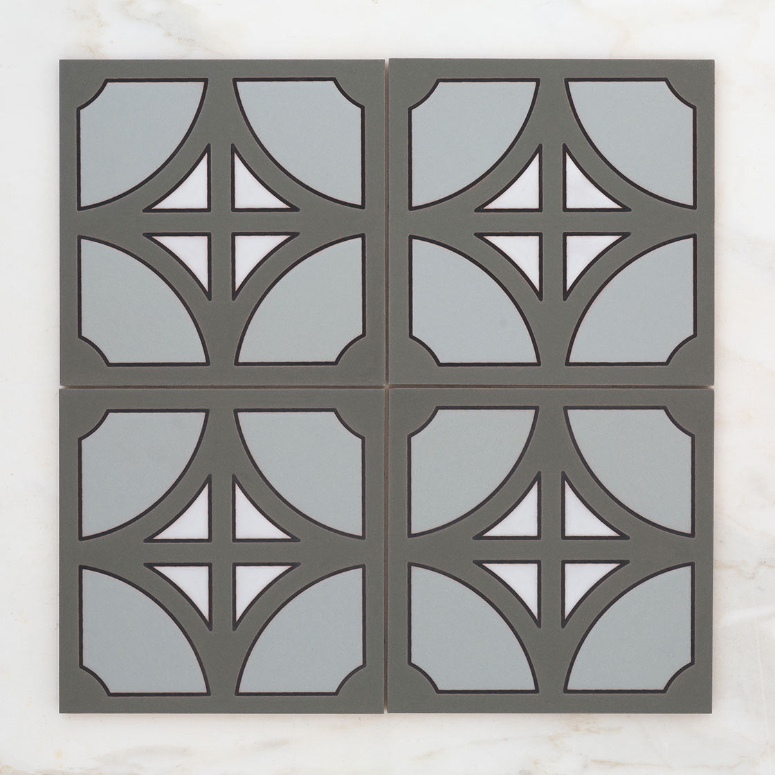 8x8 Handpainted Tile Denver in Grey Motif