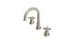 Flatiron Two Handle Deck Mount Short Gooseneck Lavatory Faucet with Linear Cross Handles in Satin Nickel