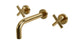 Contour Two Handle Wall Mount 7.5" Lavatory Faucet with Soft Cross Handles in Uncoated Polished Brass