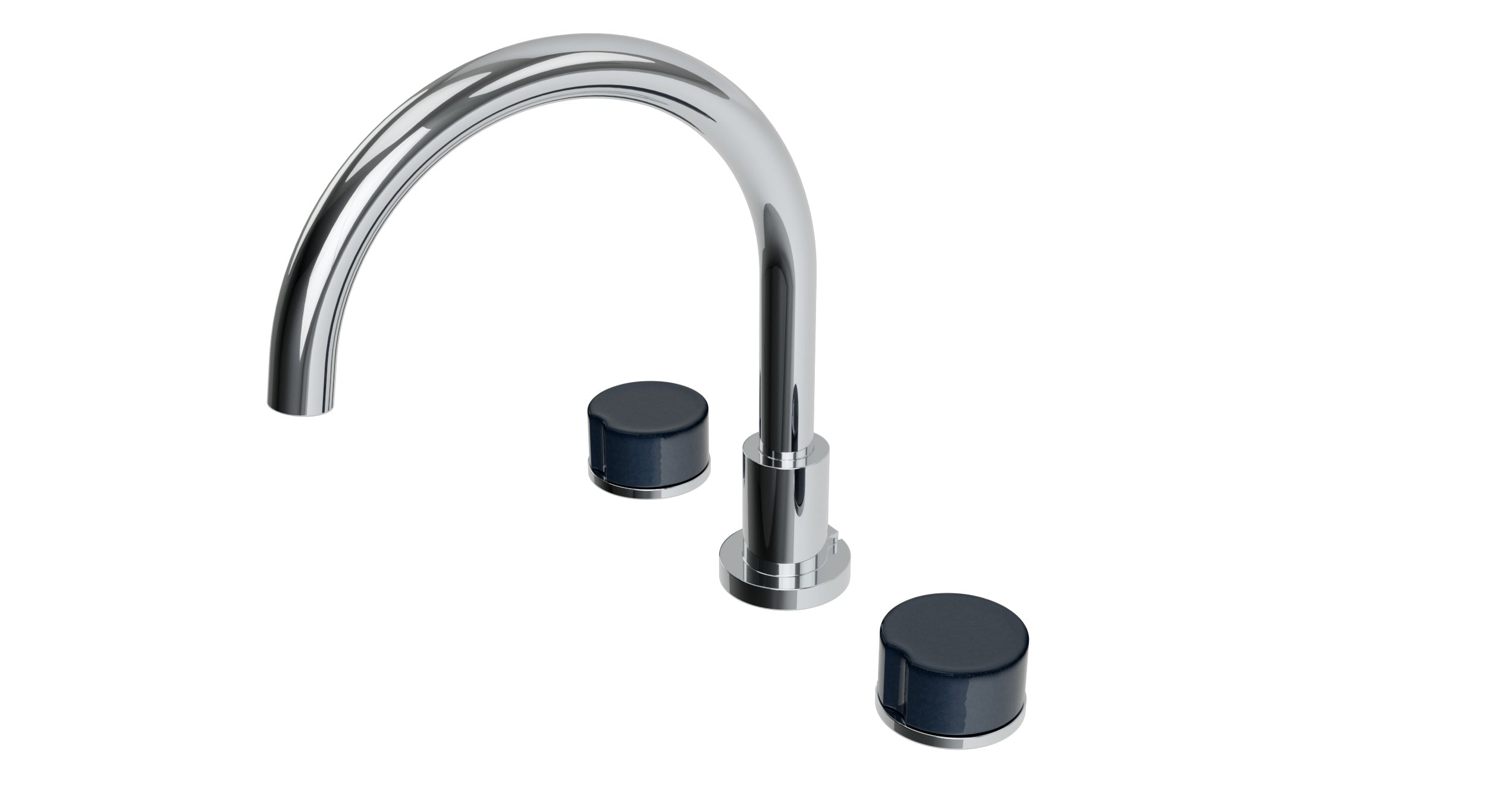 Foundry Two Handle Deck Mount Gooseneck Bath Trim with Groove Ceramic Knob Handles in Polished Chrome