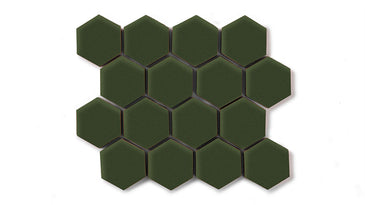 2" Hexagon Sheeted Original Ceramic Mosaic Tile in Hunter Green Matte