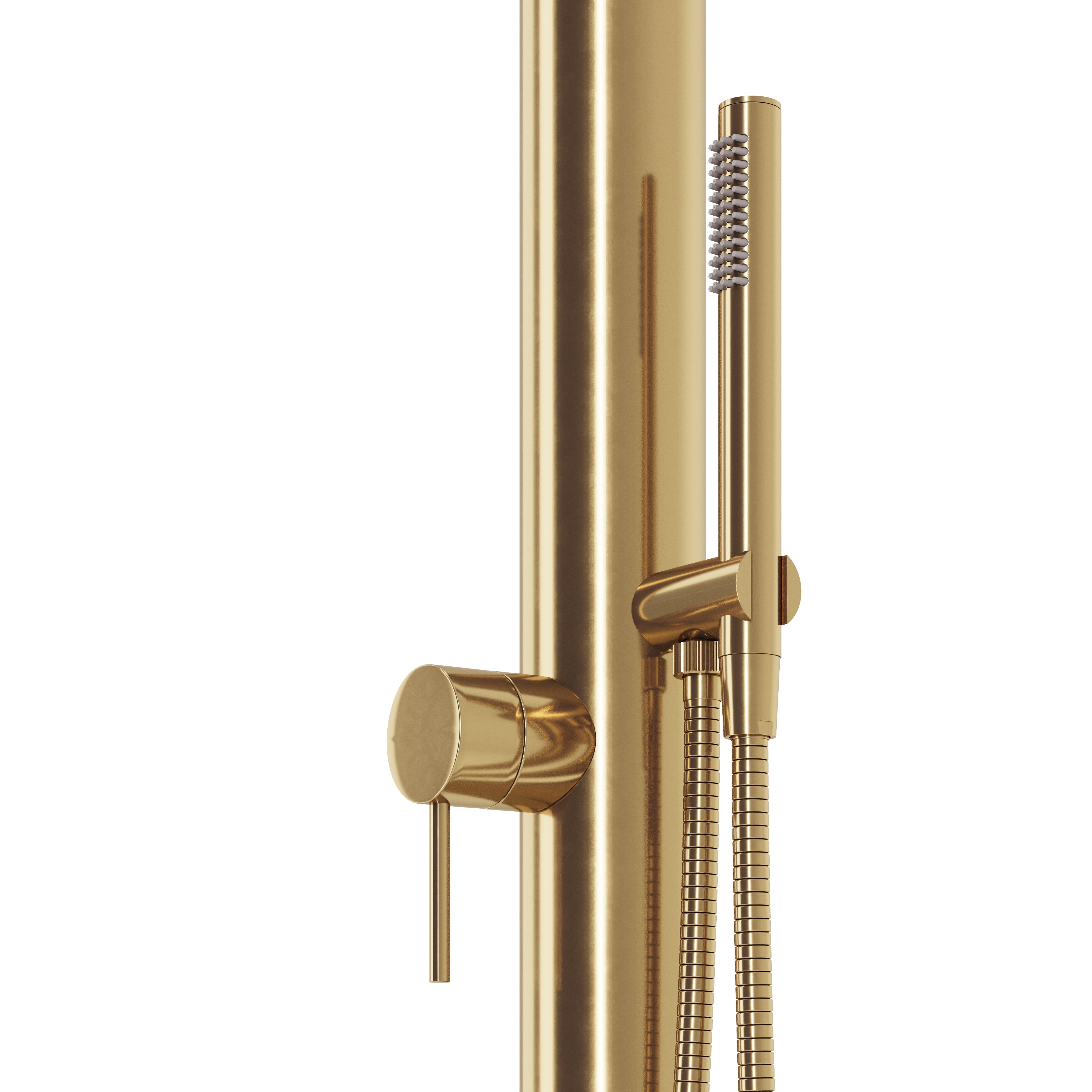Contour Outdoor Shower Pressure Balance with 12" Rain Head and Hand Shower in Uncoated Polished Brass