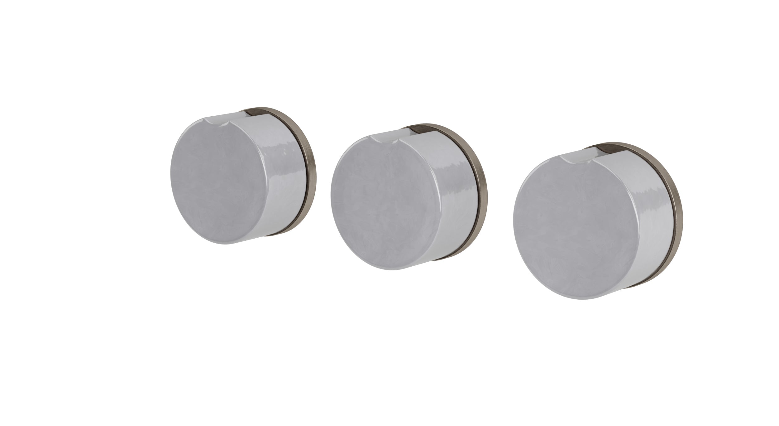 Foundry Three Handle Wall Mount Bath Trim with Diverter/Volume Control and Groove Ceramic Knob Handles in Antique Nickel